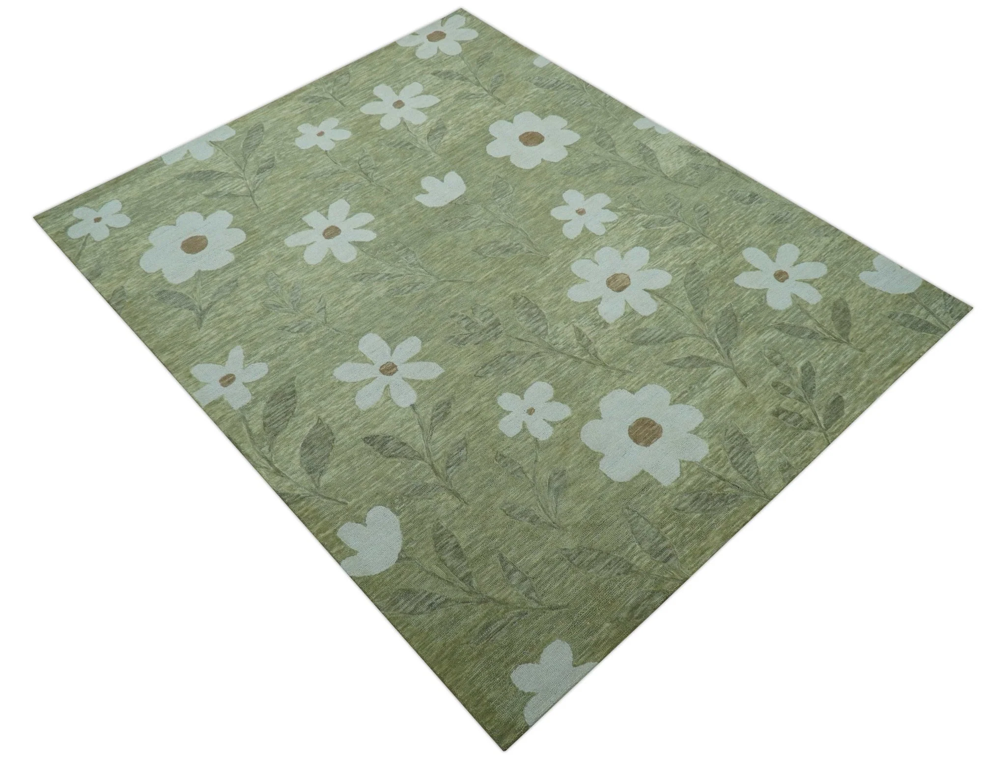 Custom Made Floral Olive Green Hand Tufted Wool Area Rug - Image 11