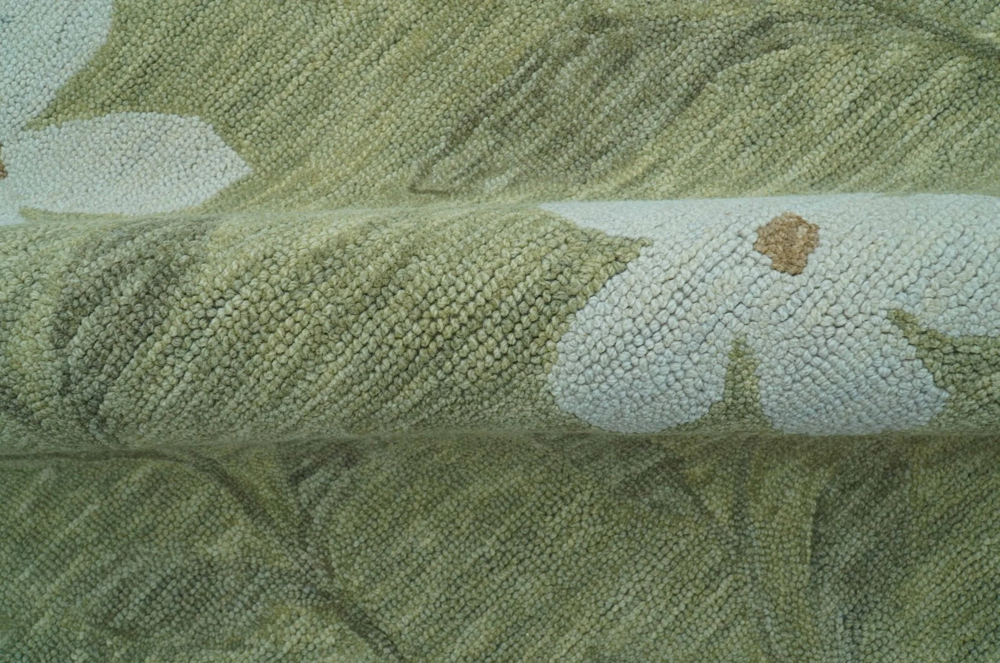 Custom Made Floral Olive Green Hand Tufted Wool Area Rug - Image 9