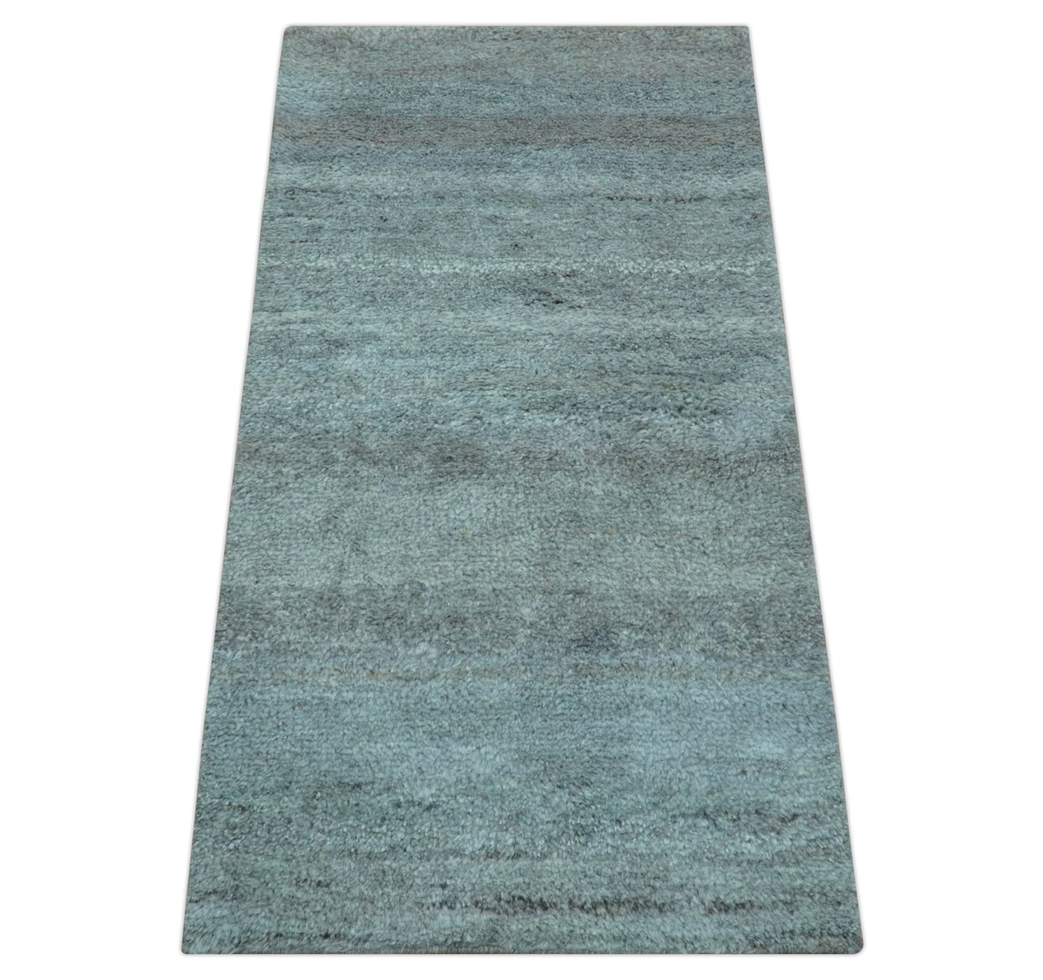 Custom Made Contemporary Solid Blueish Silver Hand knotted wool Area Rug - Image 10