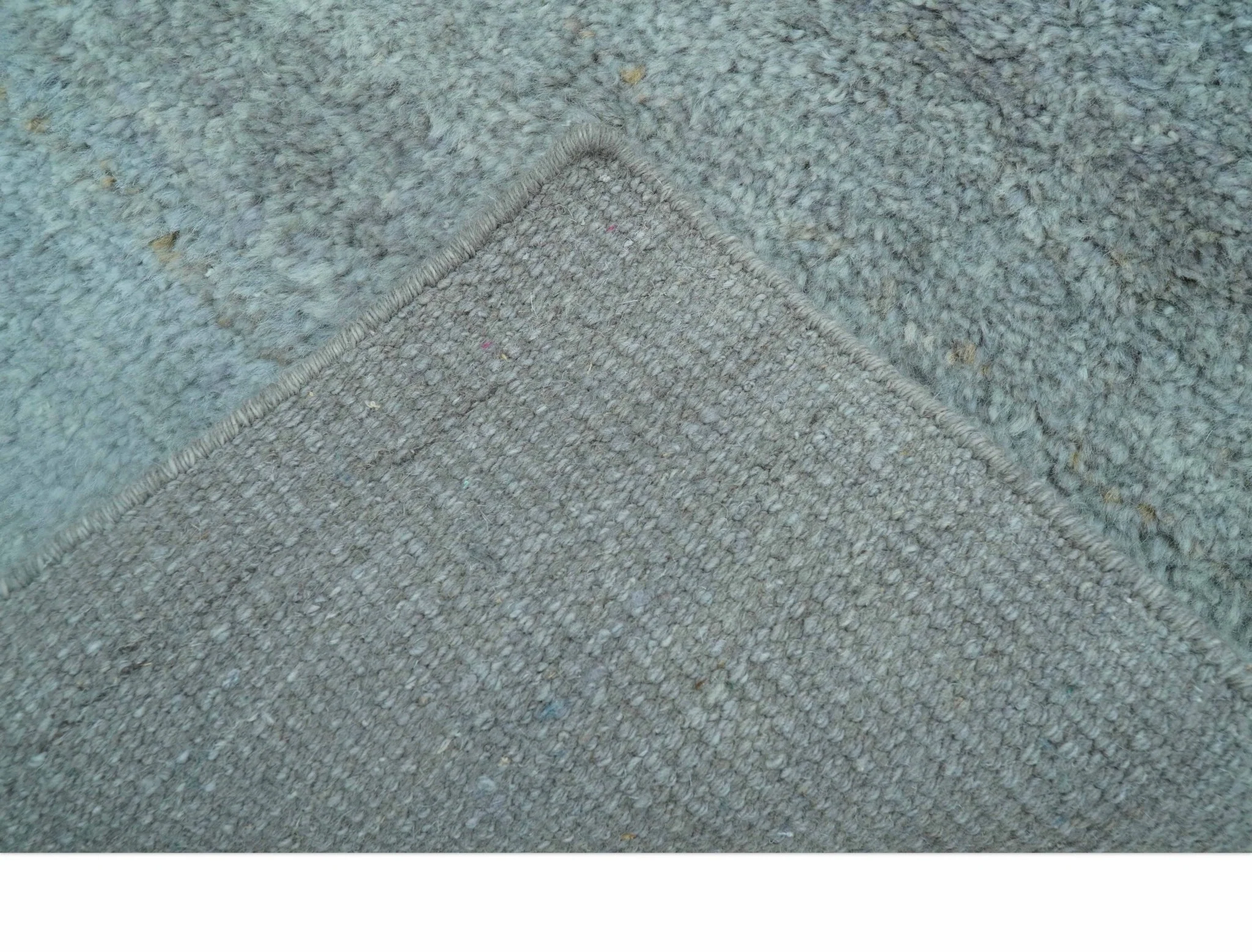 Custom Made Contemporary Solid Blueish Silver Hand knotted wool Area Rug - Image 7