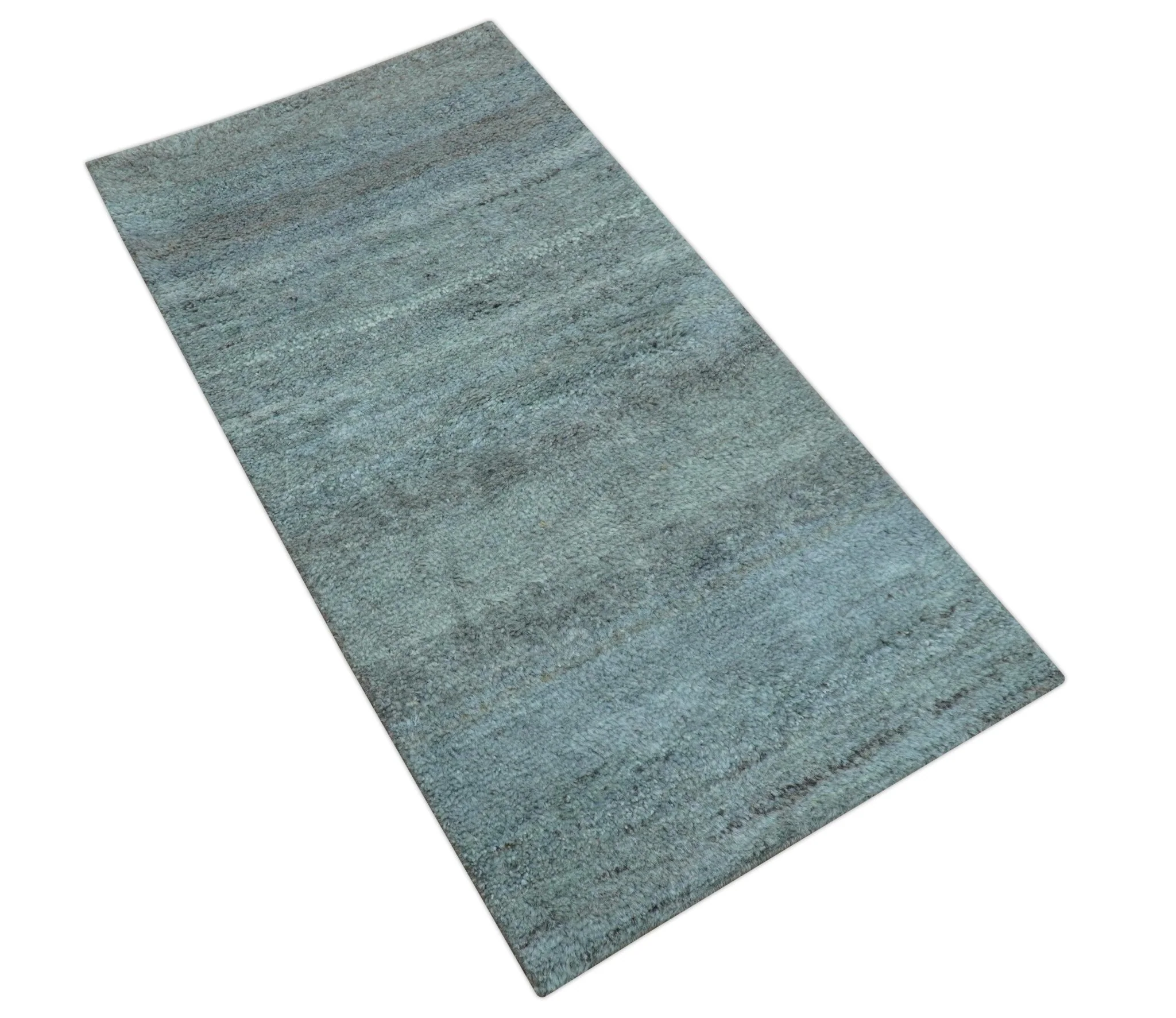Custom Made Contemporary Solid Blueish Silver Hand knotted wool Area Rug - Image 9