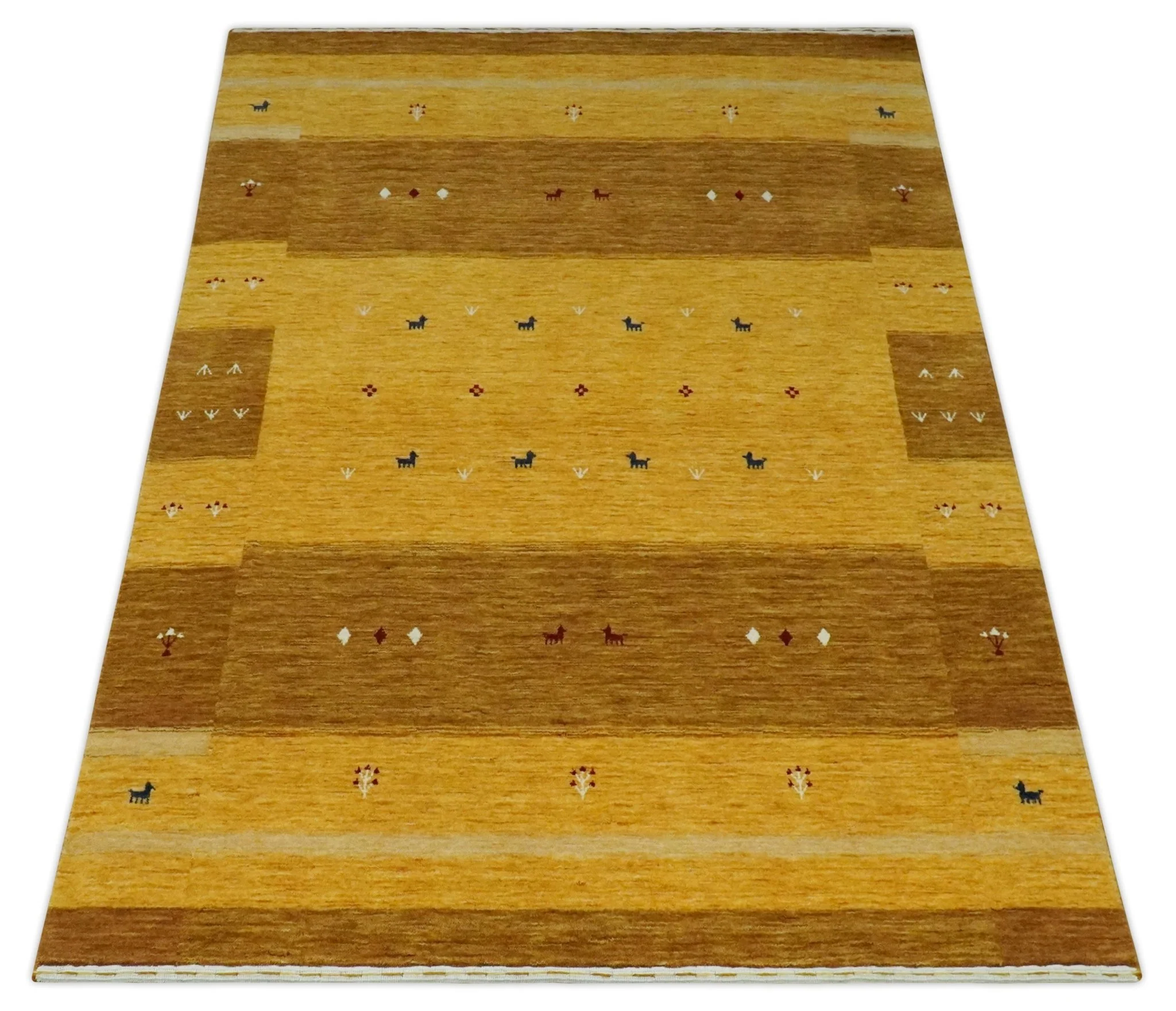 Custom Made Gold Tribal Gabbeh wool Area Rug - Image 10