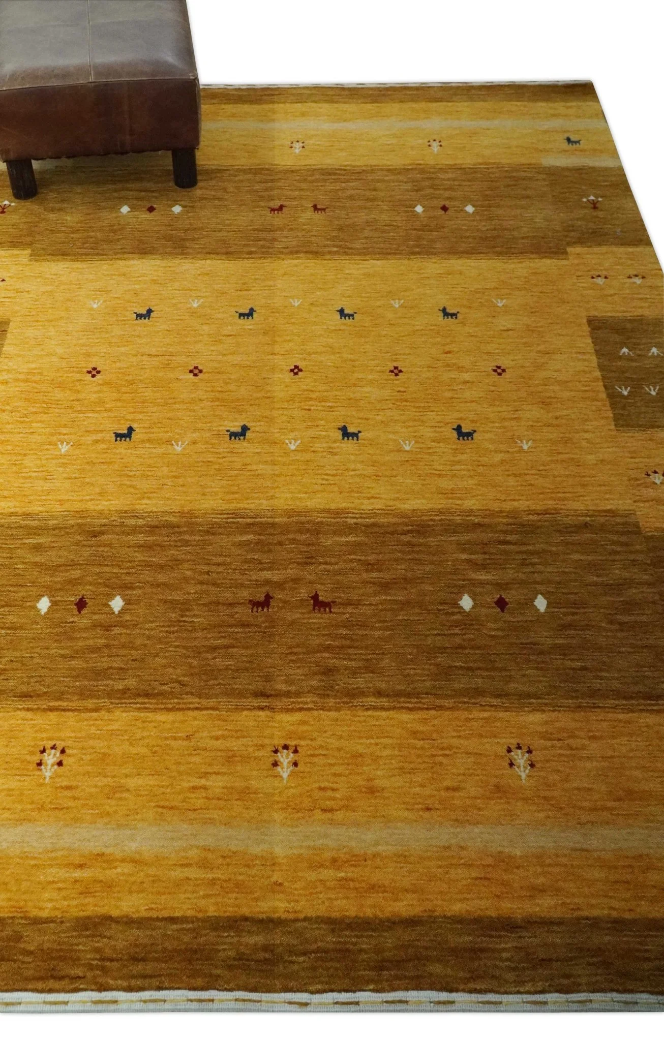 Custom Made Gold Tribal Gabbeh wool Area Rug - Image 3
