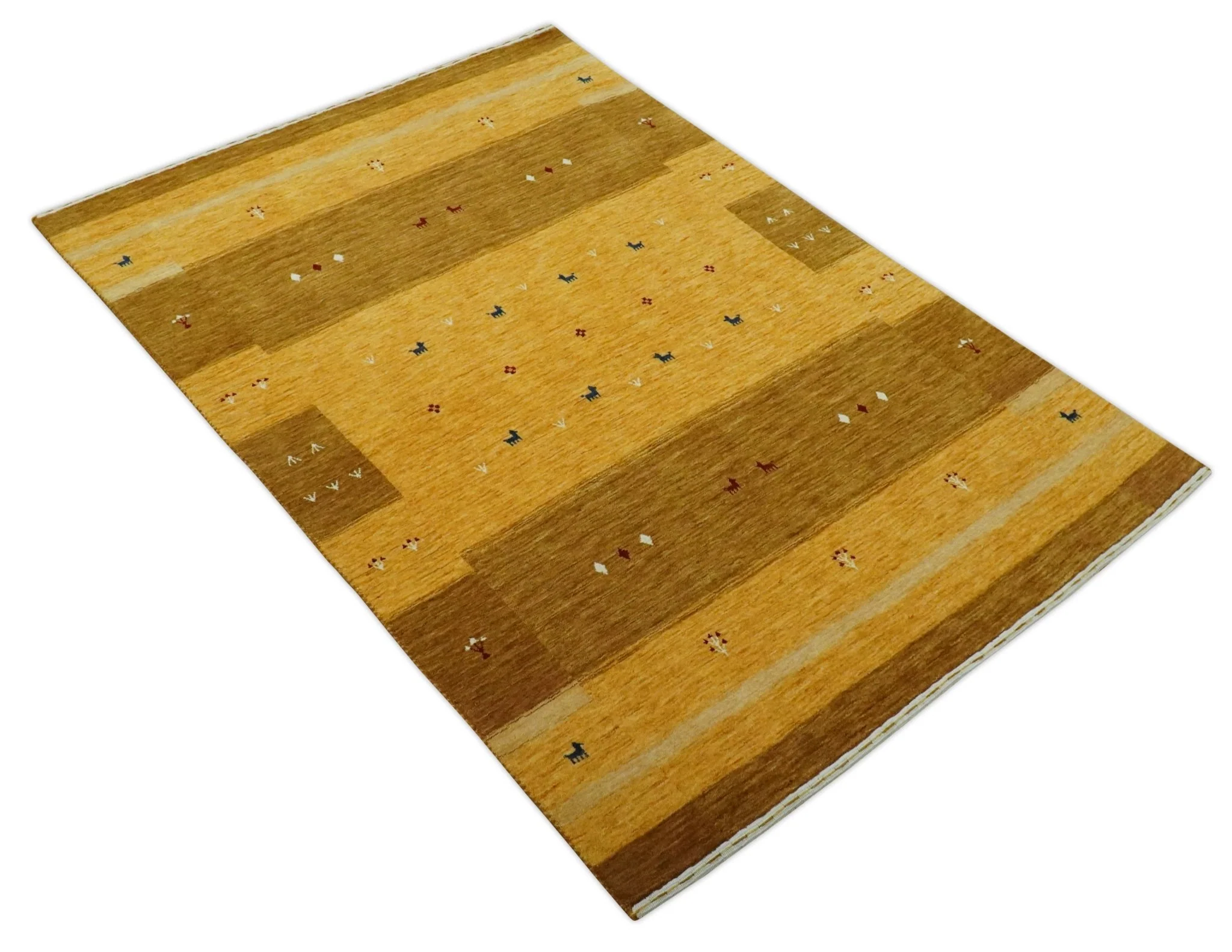 Custom Made Gold Tribal Gabbeh wool Area Rug - Image 9