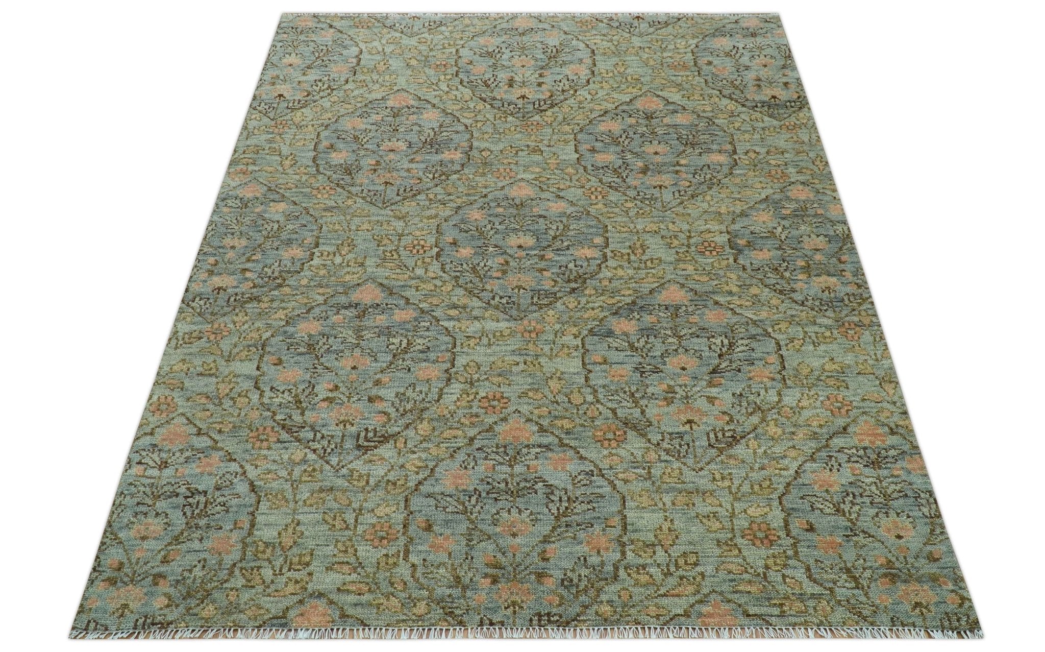 Custom Made Silver, Pink And Brown Floral Motifs Design Hand Knotted wool area rug - Image 10