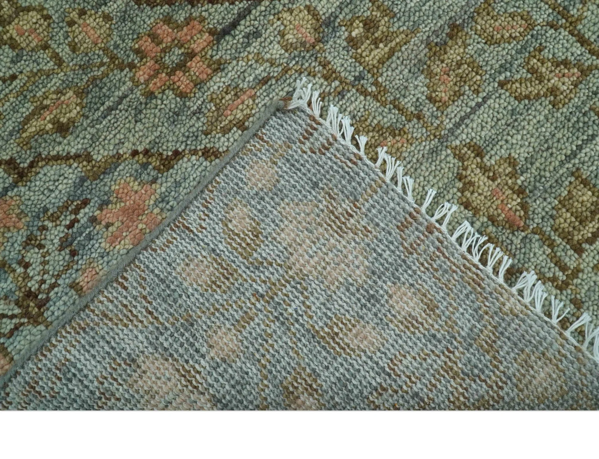 Custom Made Silver, Pink And Brown Floral Motifs Design Hand Knotted wool area rug - Image 3