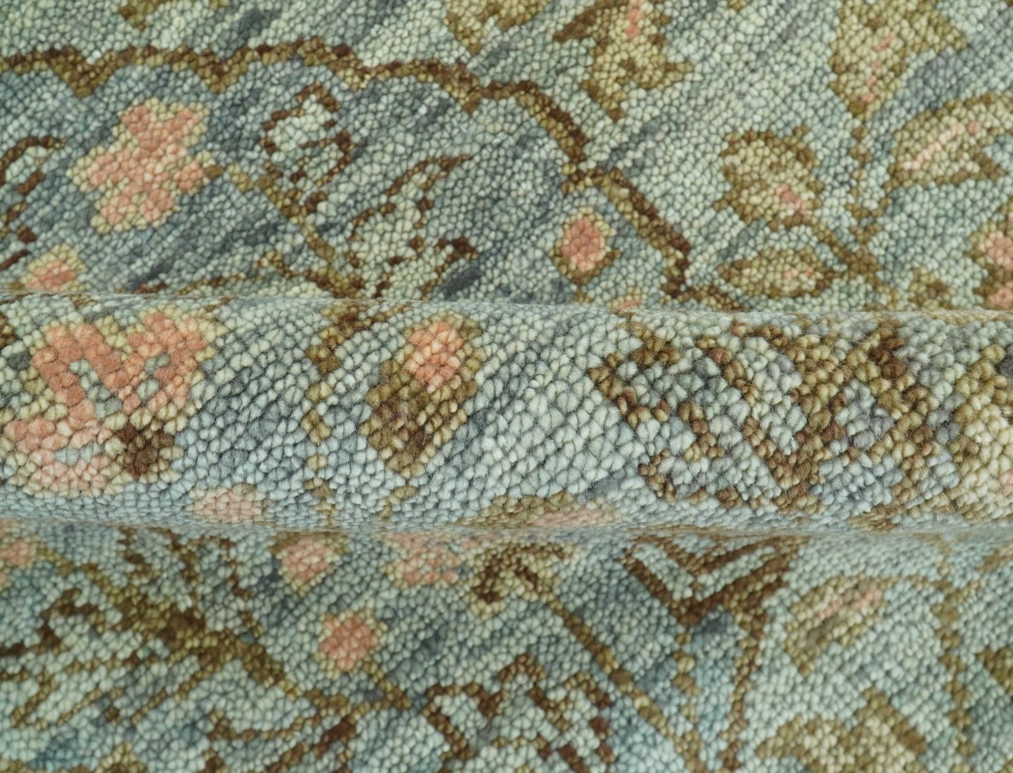 Custom Made Silver, Pink And Brown Floral Motifs Design Hand Knotted wool area rug - Image 6