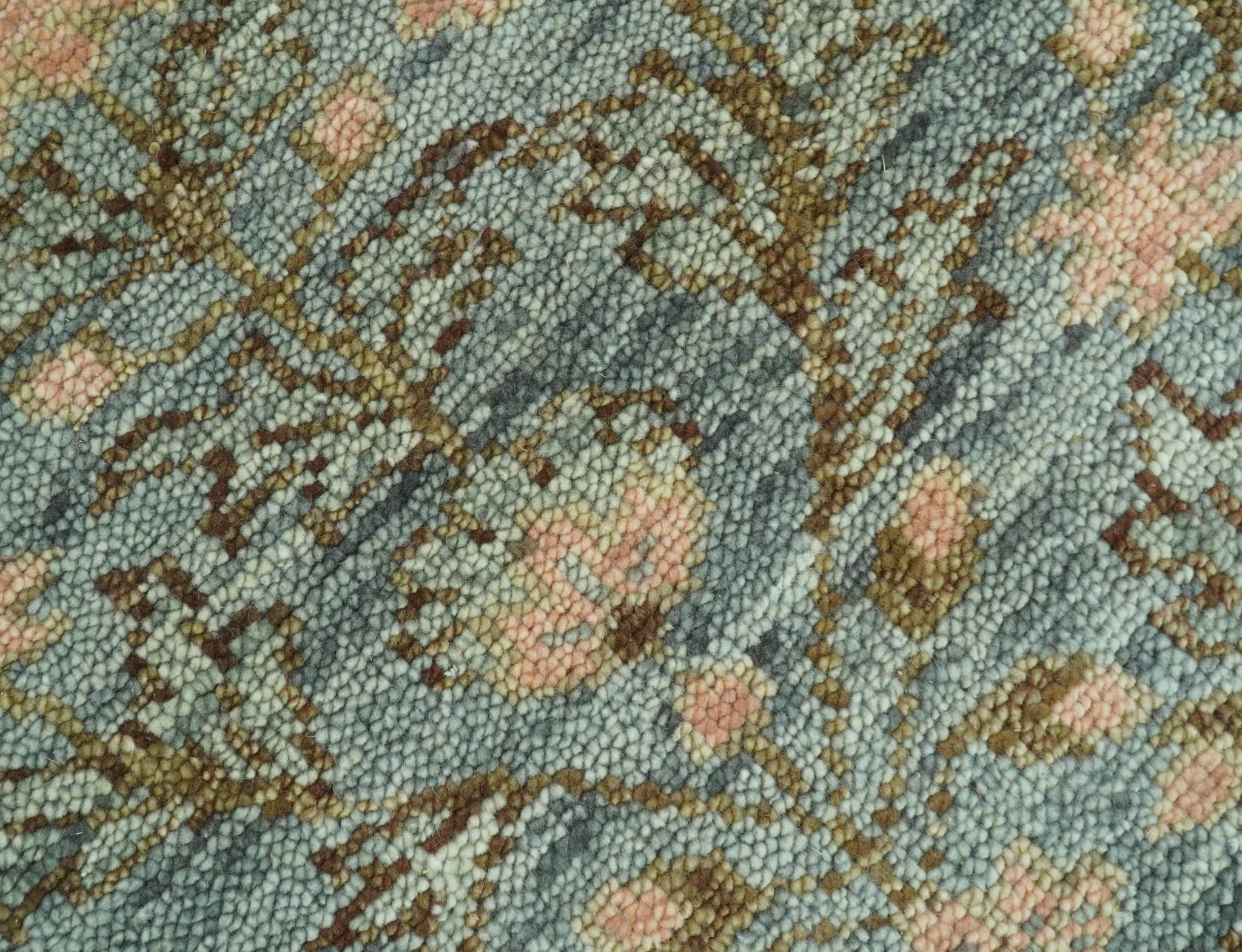 Custom Made Silver, Pink And Brown Floral Motifs Design Hand Knotted wool area rug - Image 7