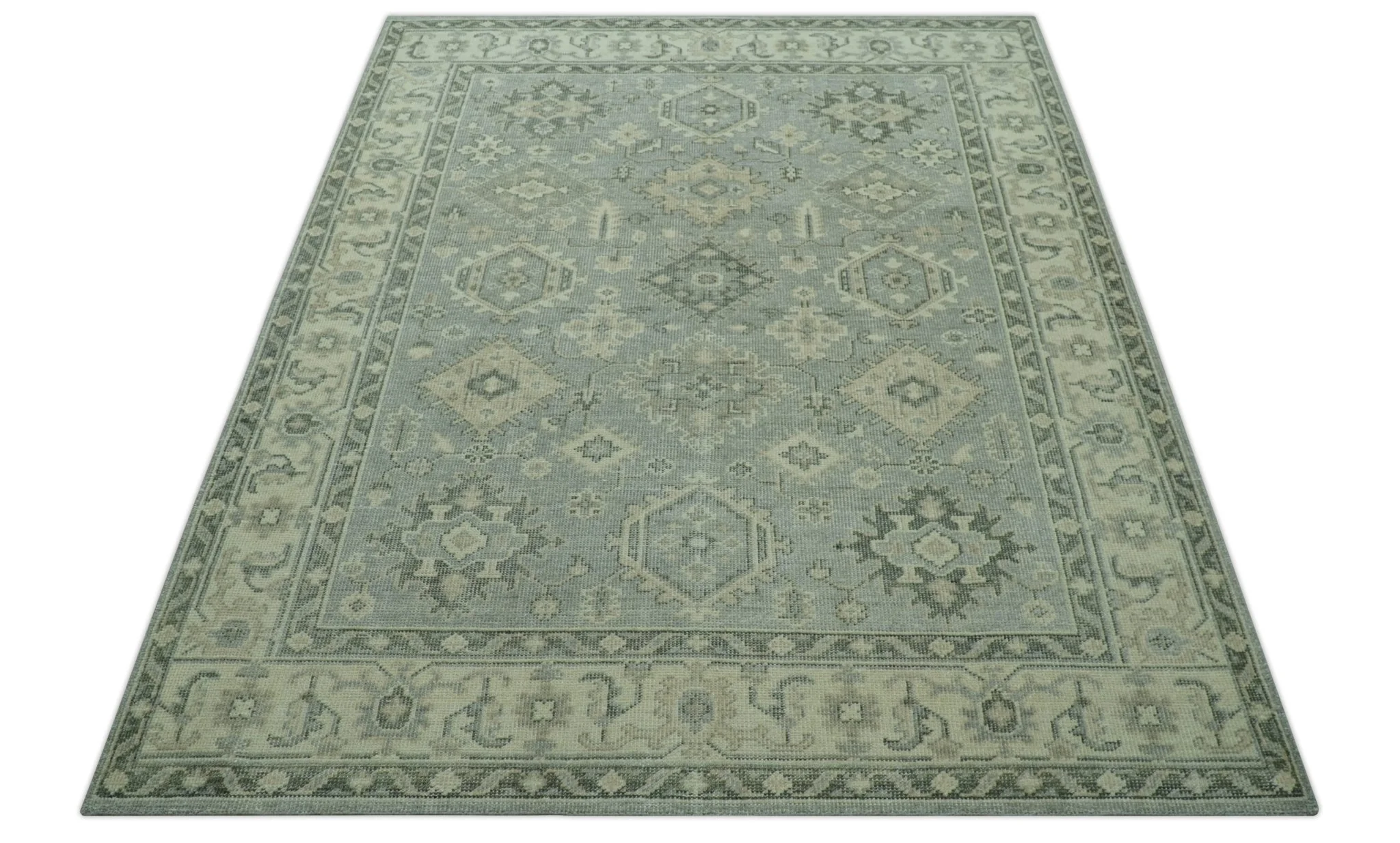 Custom Made Gray And Ivory Traditional Turkish Design Hand knotted Wool Area Rug - Image 10