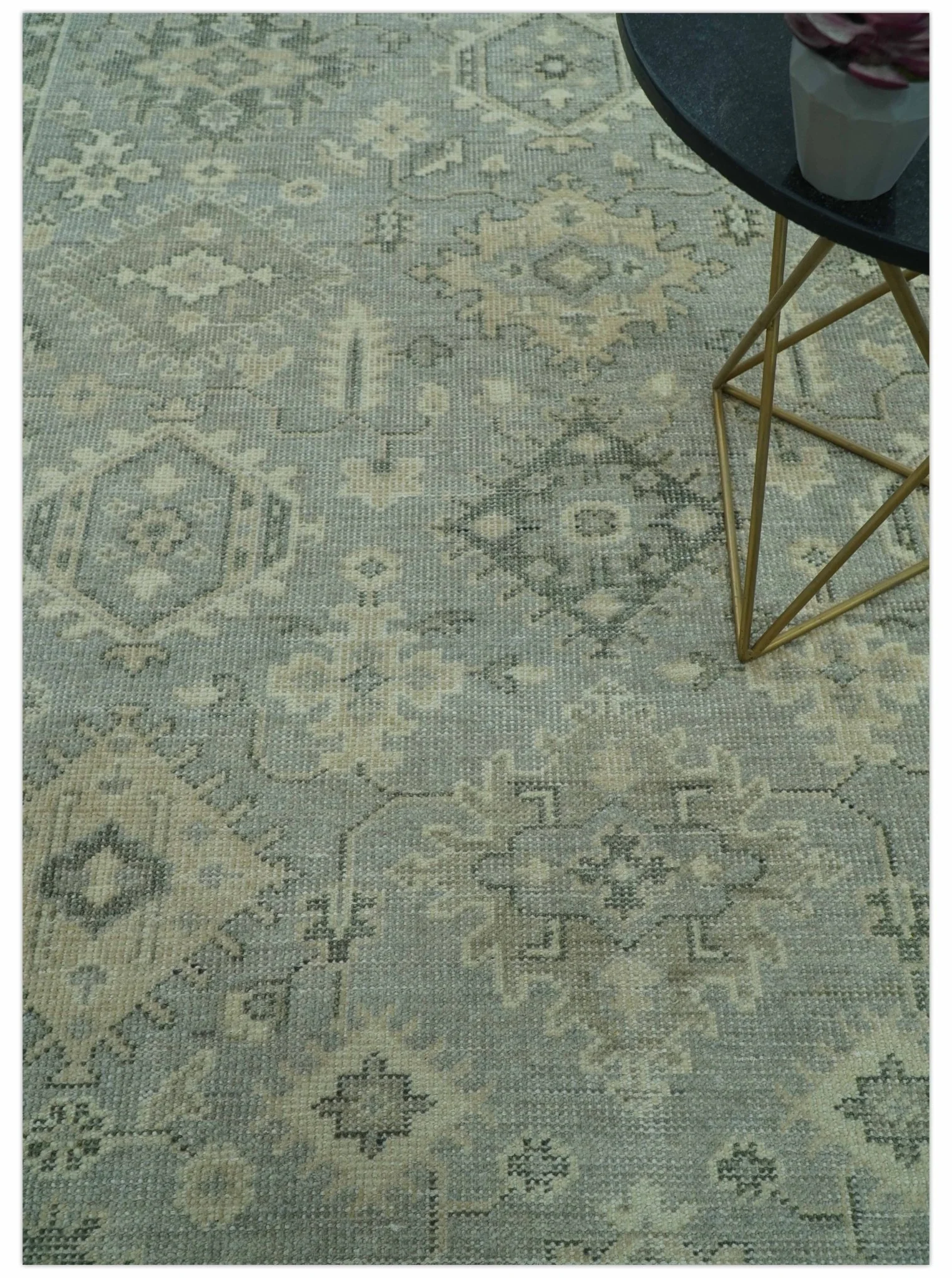 Custom Made Gray And Ivory Traditional Turkish Design Hand knotted Wool Area Rug - Image 2