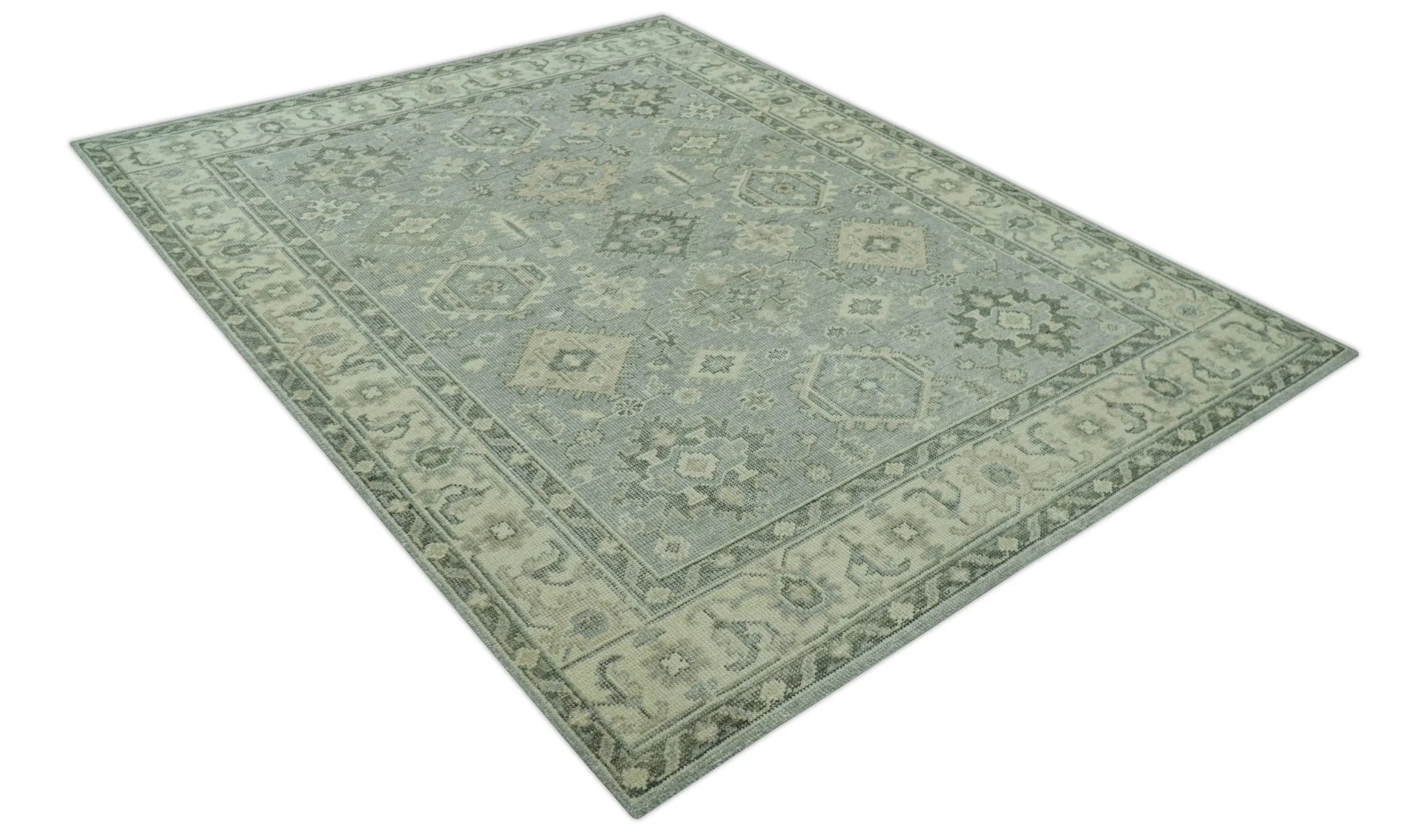 Custom Made Gray And Ivory Traditional Turkish Design Hand knotted Wool Area Rug - Image 9