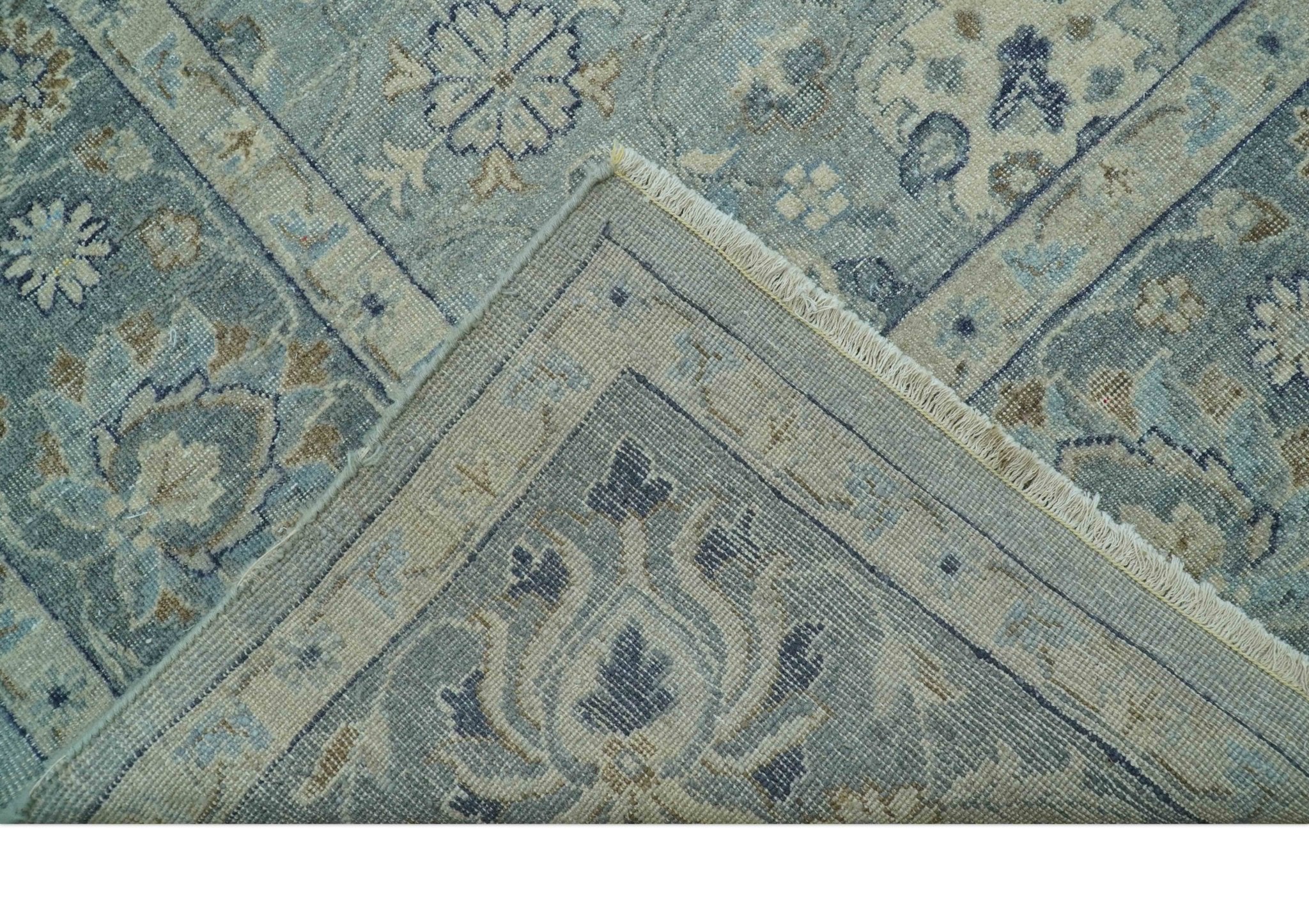 Custom Made Blue Traditional distressed design Hand knotted Wool Area Rug - Image 5