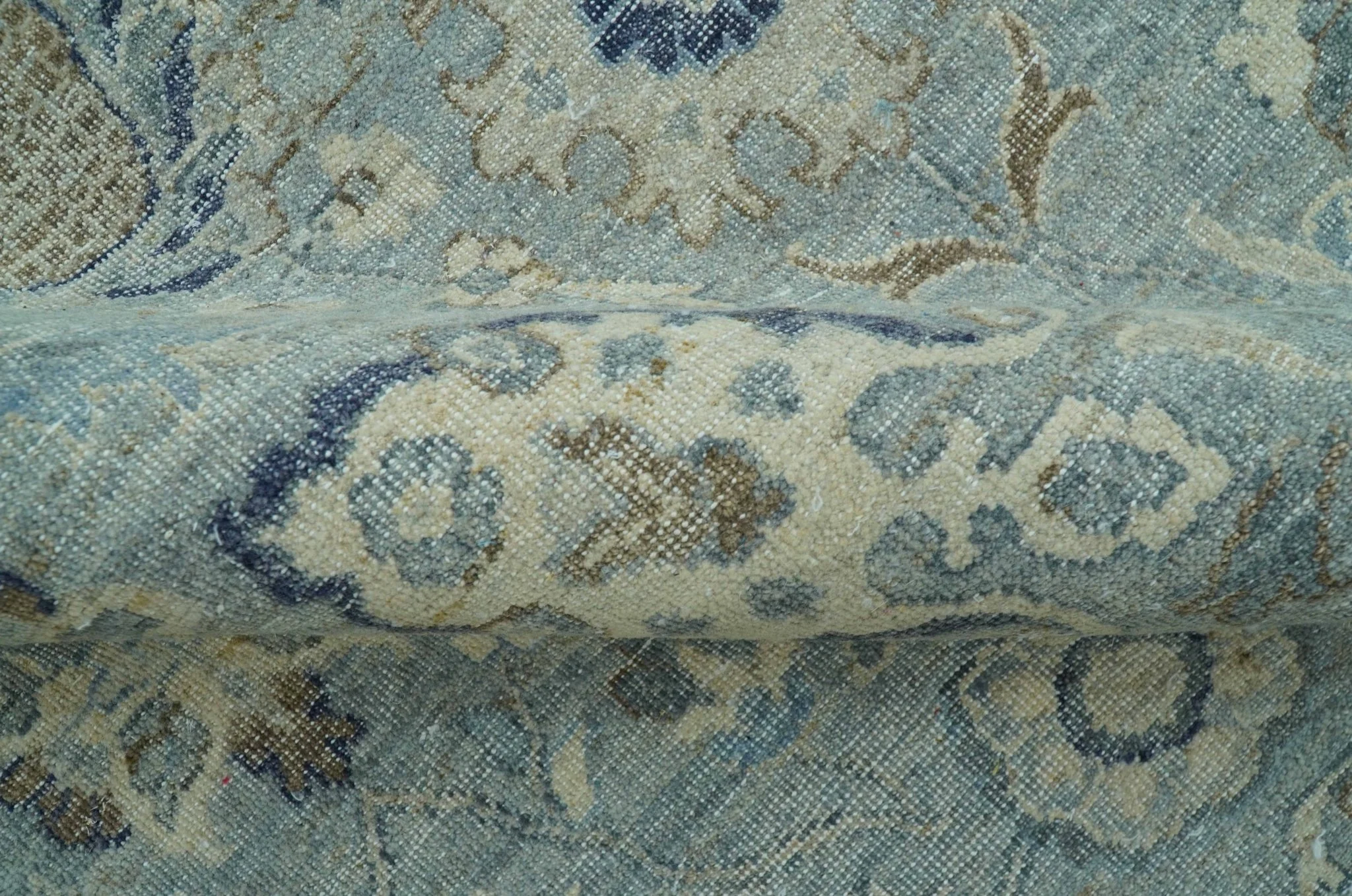 Custom Made Blue Traditional distressed design Hand knotted Wool Area Rug - Image 9