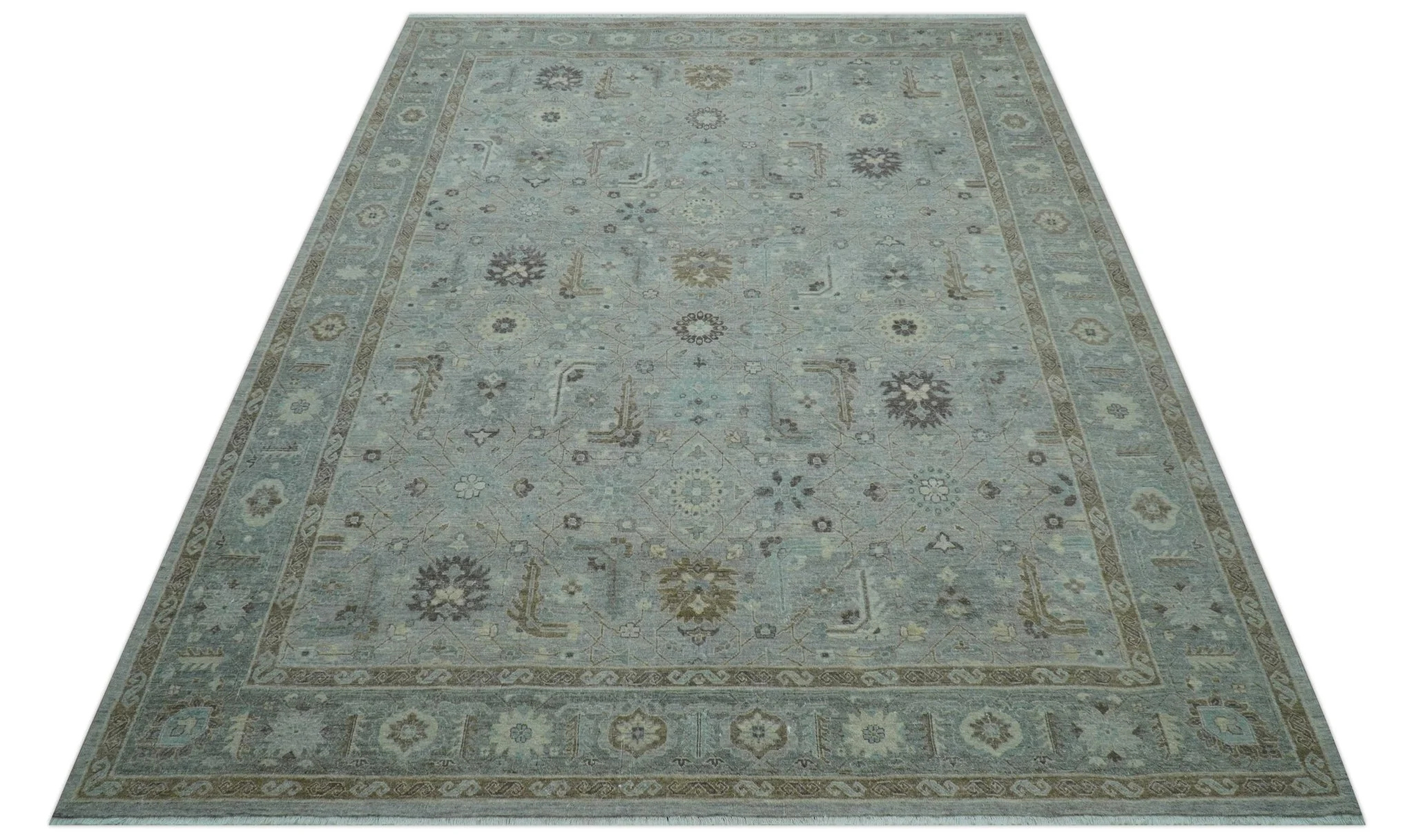 Distressed and Blue Silver Hand Knotted Traditional Wool Area Rug - Image 10