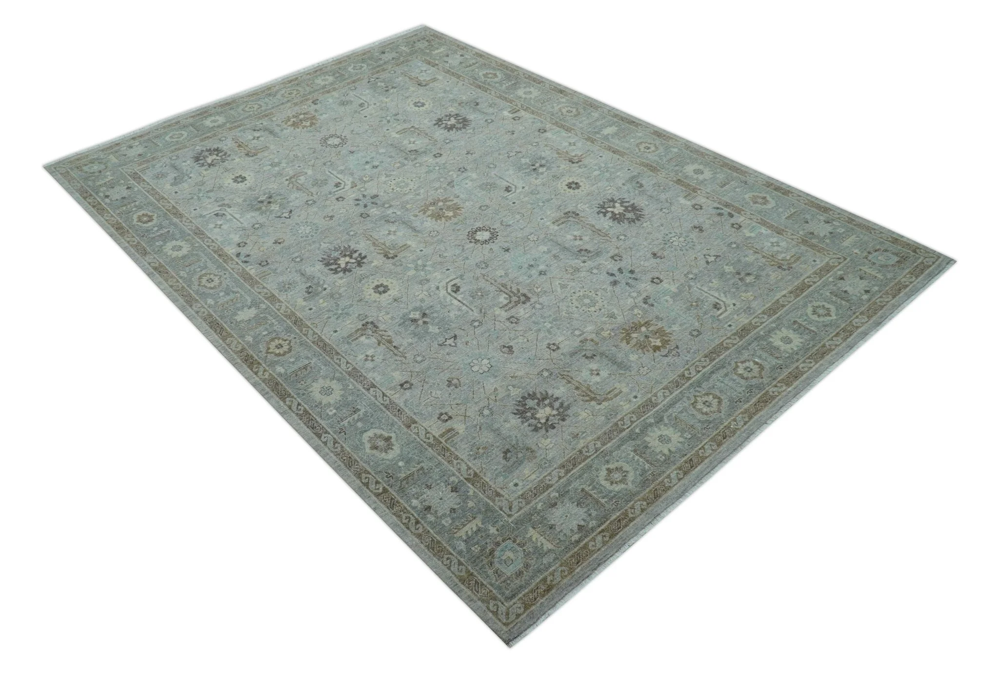 Distressed and Blue Silver Hand Knotted Traditional Wool Area Rug - Image 11