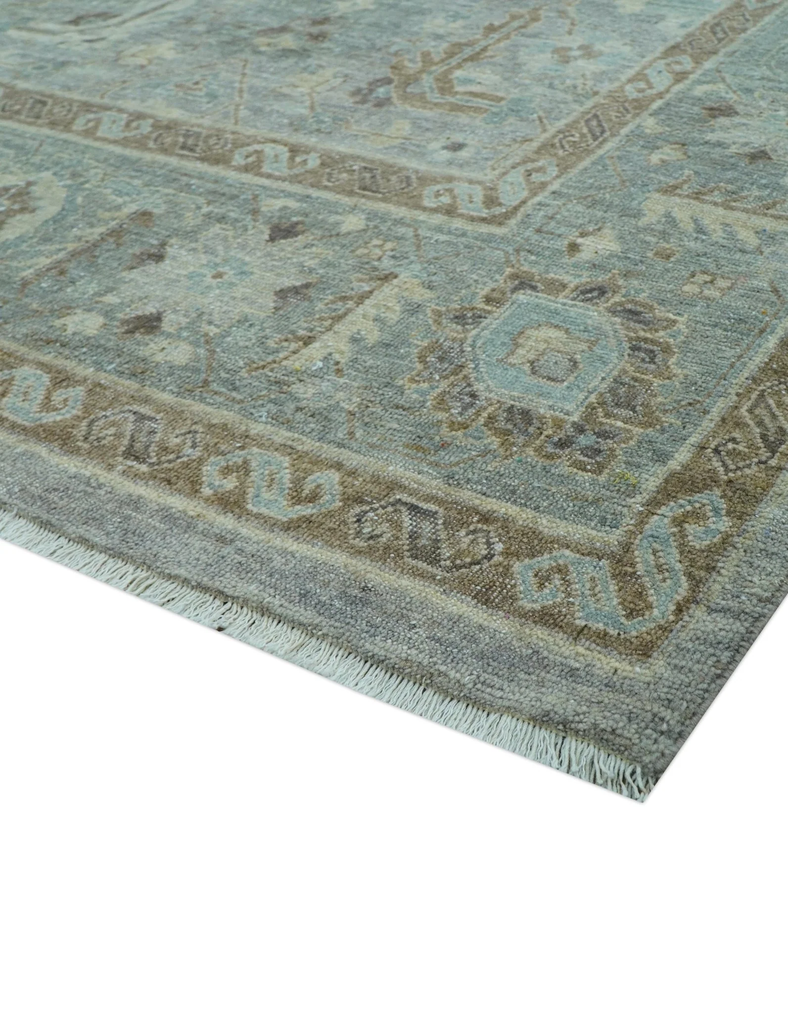 Distressed and Blue Silver Hand Knotted Traditional Wool Area Rug - Image 6