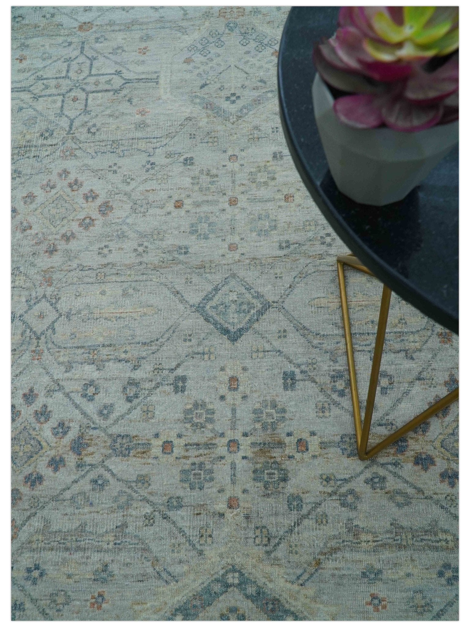 Custom Made Distressed Silver Blue Traditional Hand knotted Wool Area Rug - Image 3