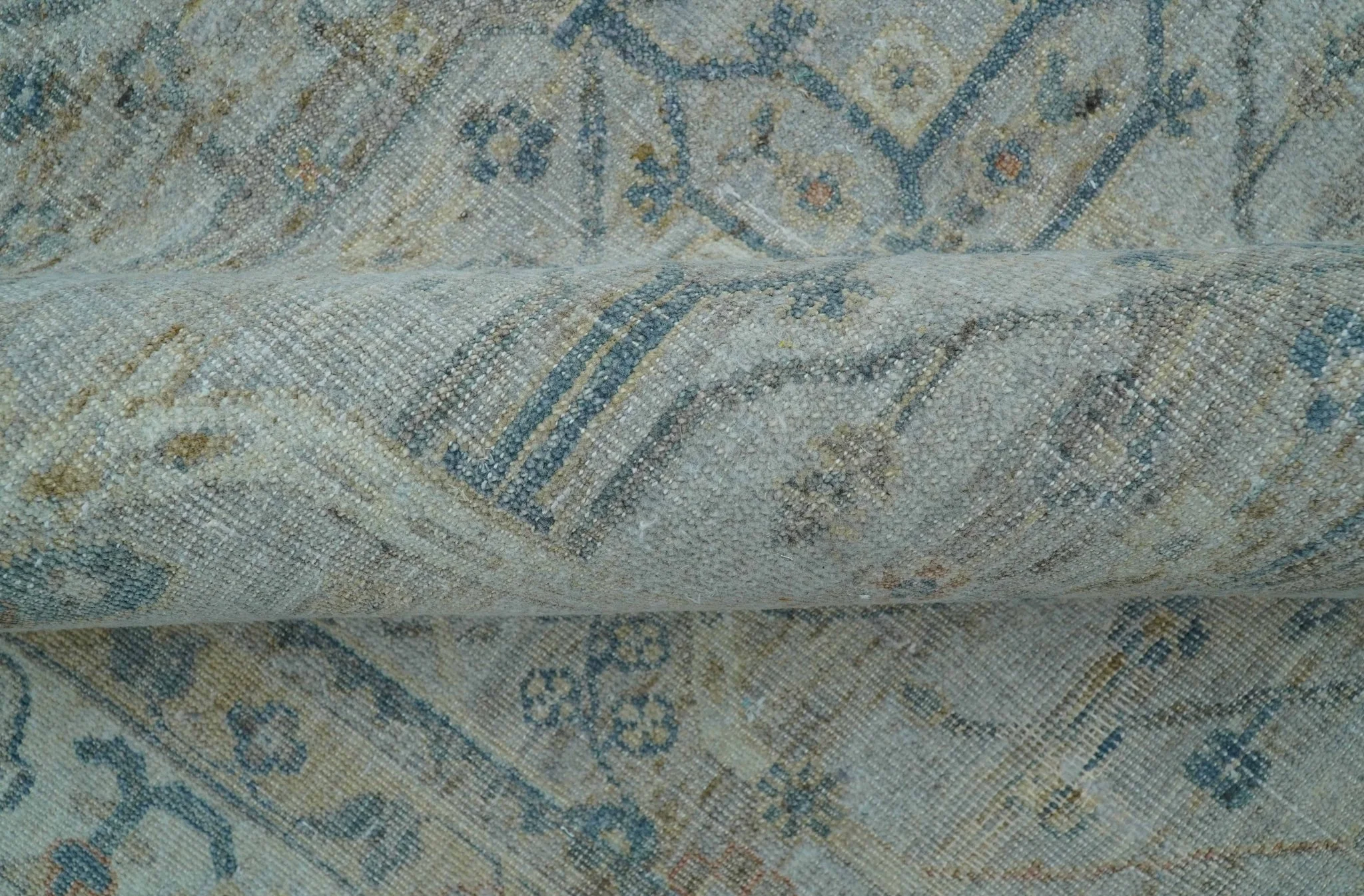 Custom Made Distressed Silver Blue Traditional Hand knotted Wool Area Rug - Image 8