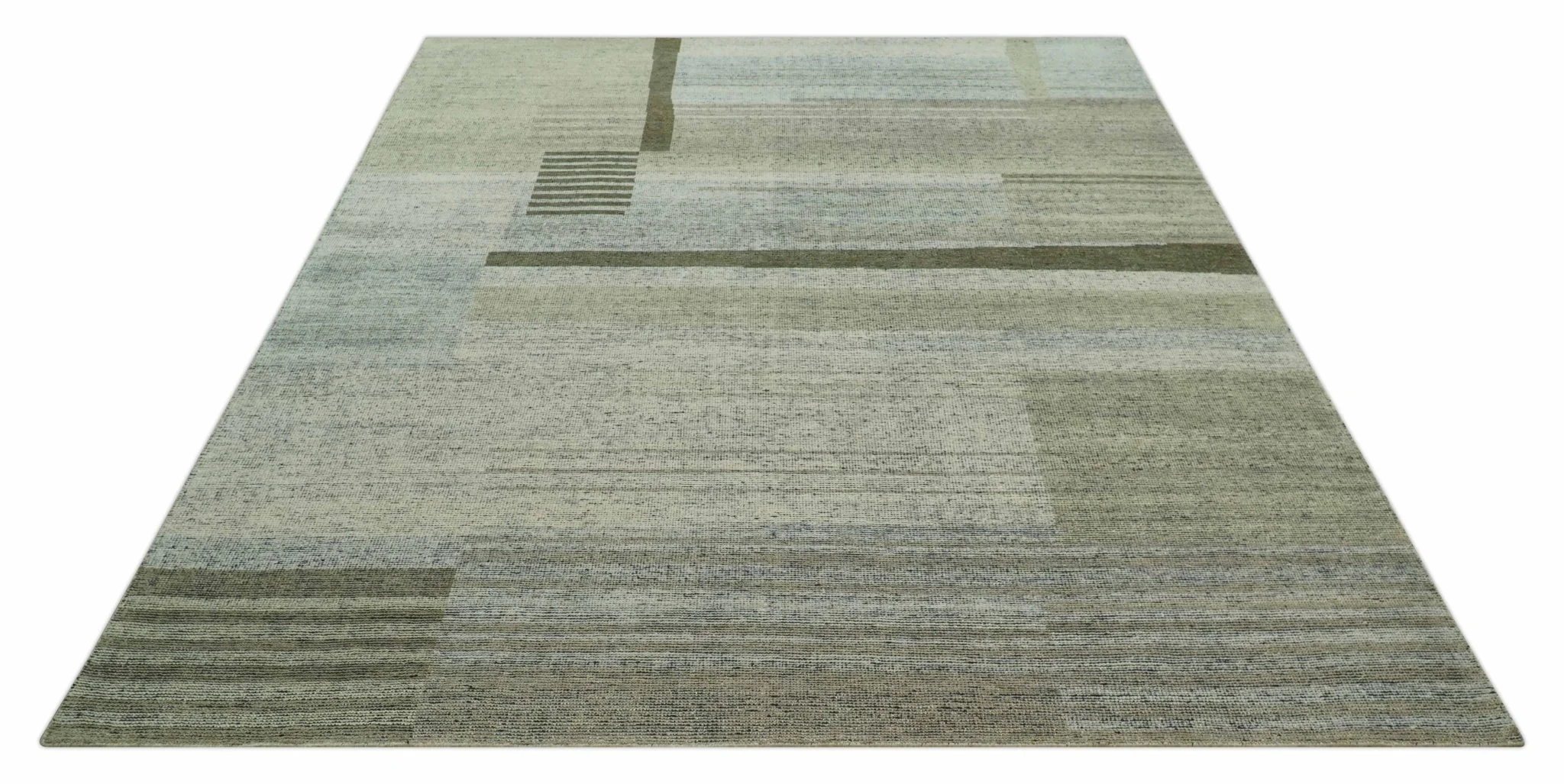 Custom Made Brown and Beige Contemporary Design Hand knotted Wool Area Rug - Image 10