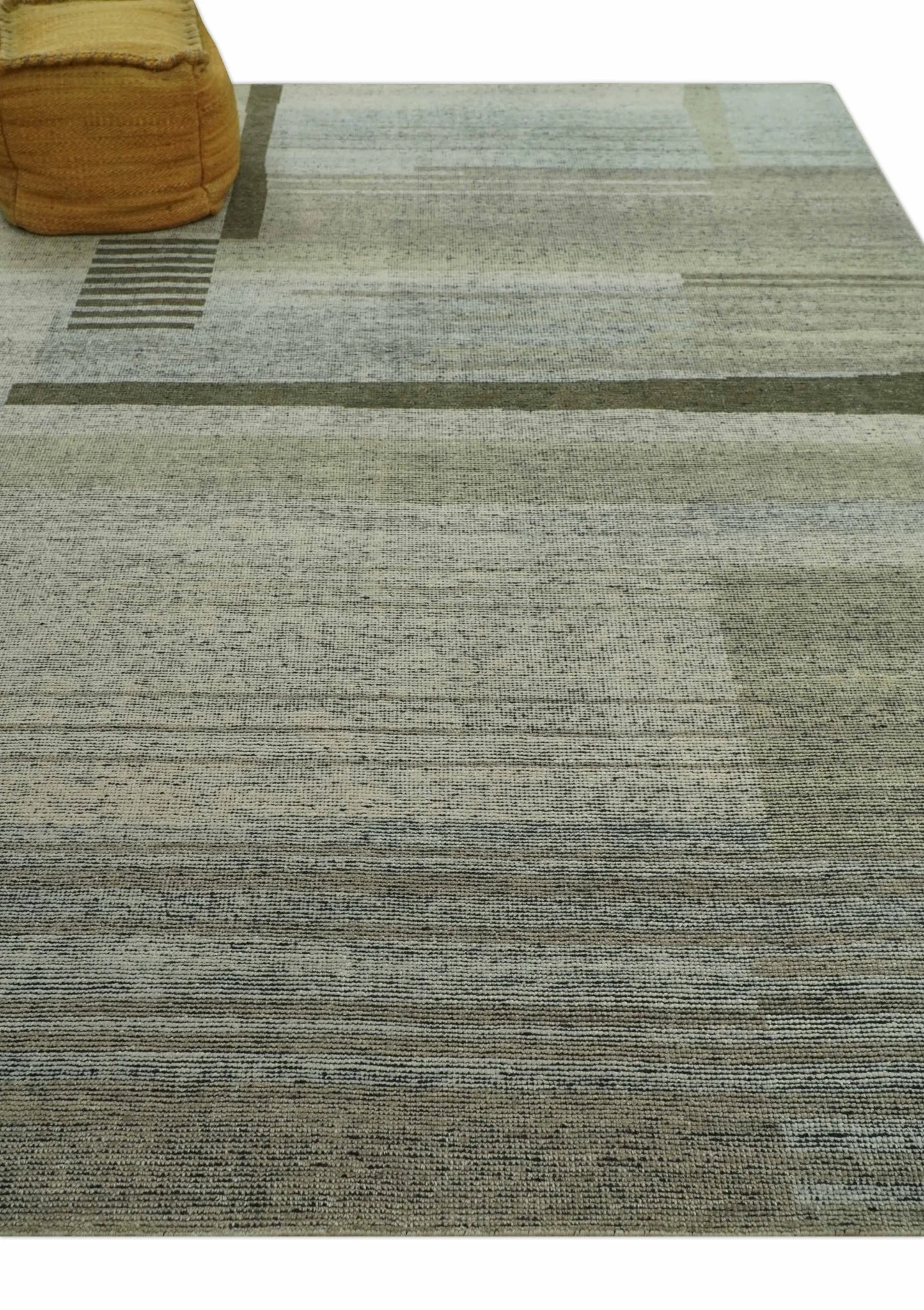 Custom Made Brown and Beige Contemporary Design Hand knotted Wool Area Rug - Image 8