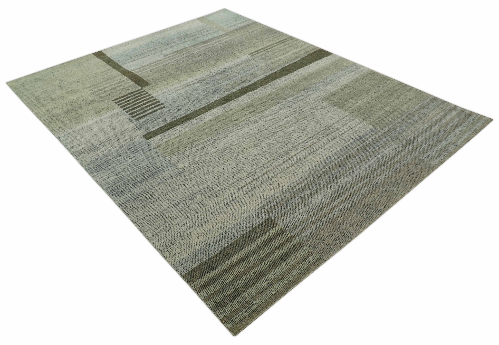 Custom Made Brown and Beige Contemporary Design Hand knotted Wool Area Rug - Image 9