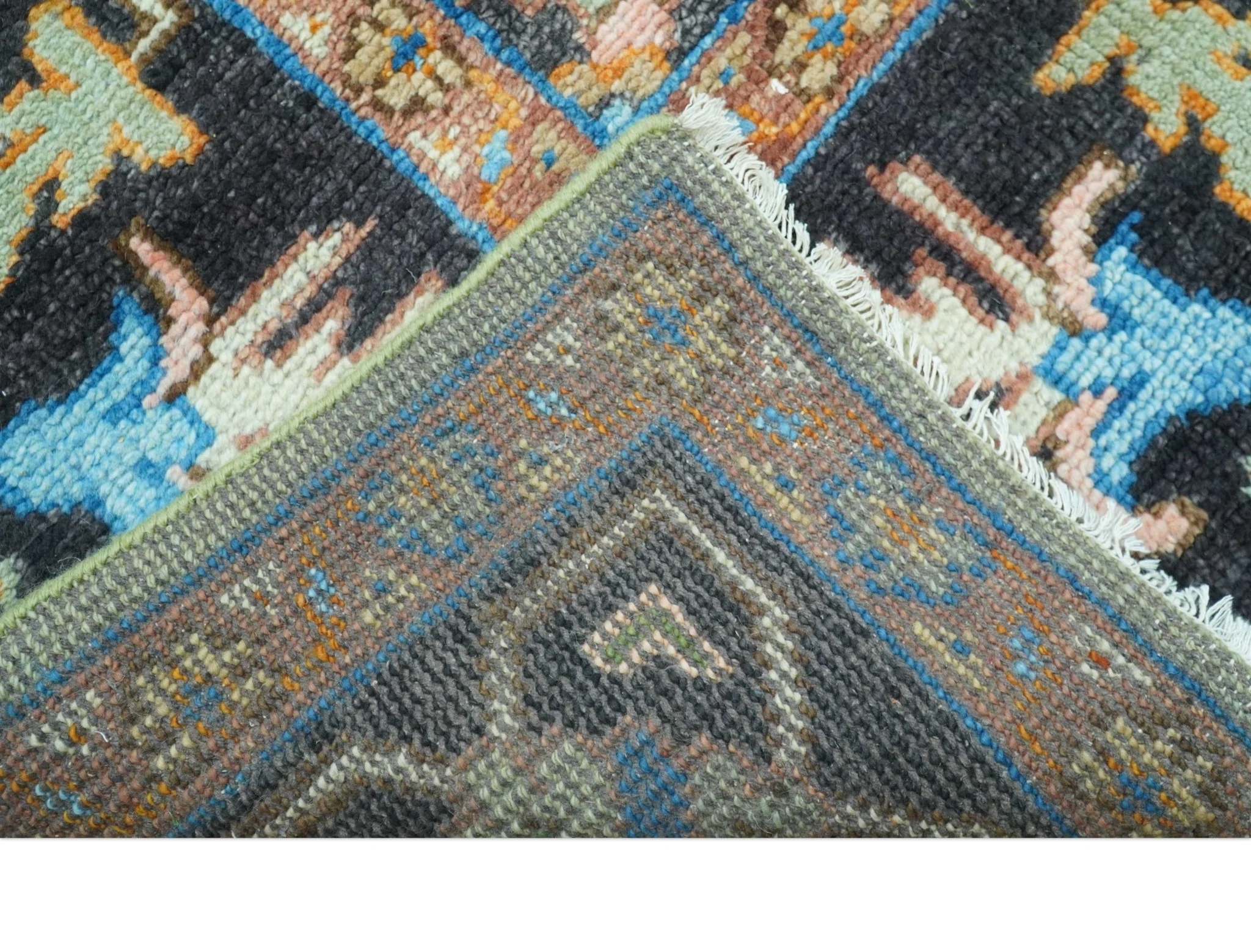 Custom Made Green And Blue Traditional Heriz Hand Knotted Wool Rug - Image 4