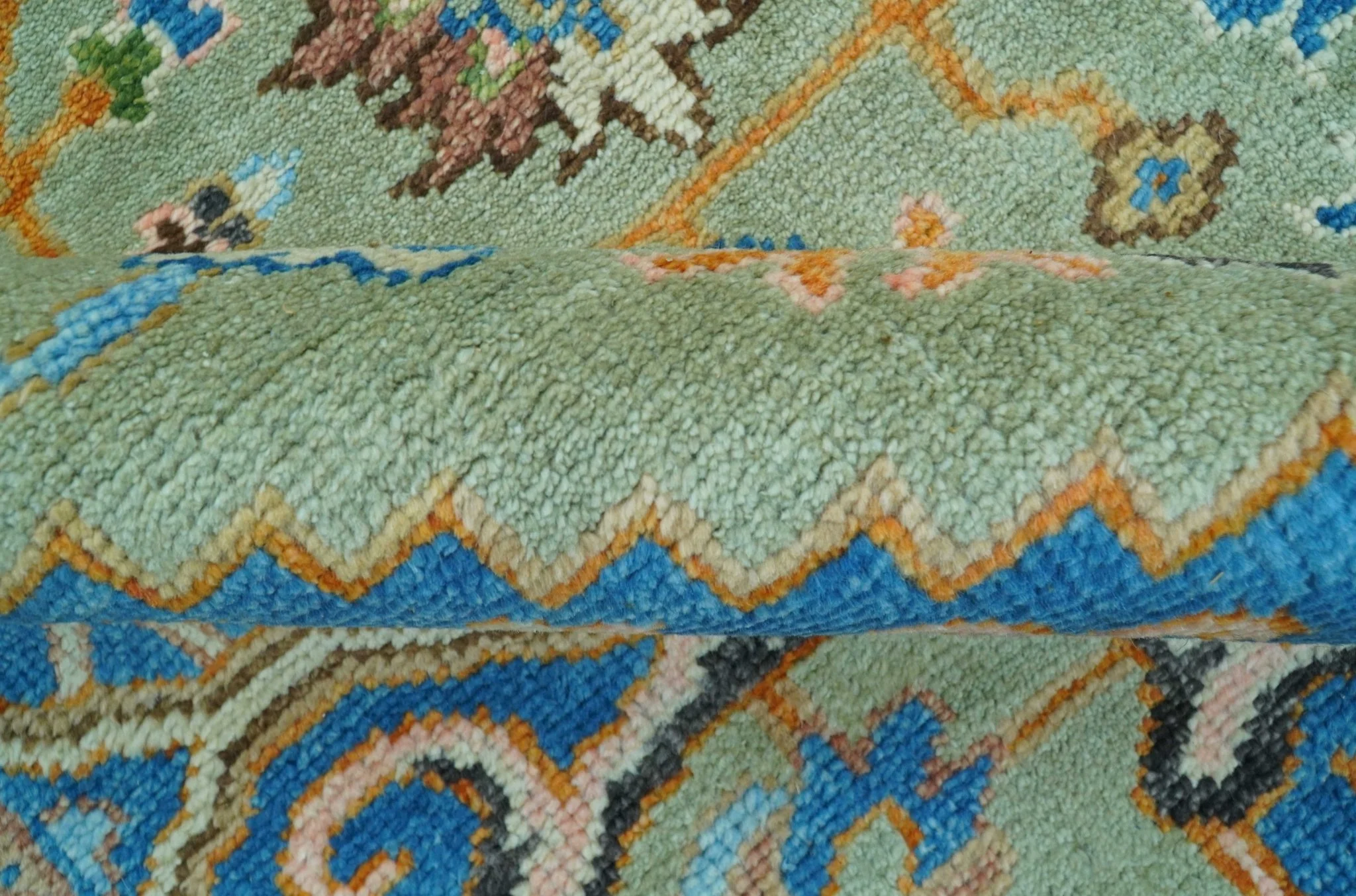 Custom Made Green And Blue Traditional Heriz Hand Knotted Wool Rug - Image 8