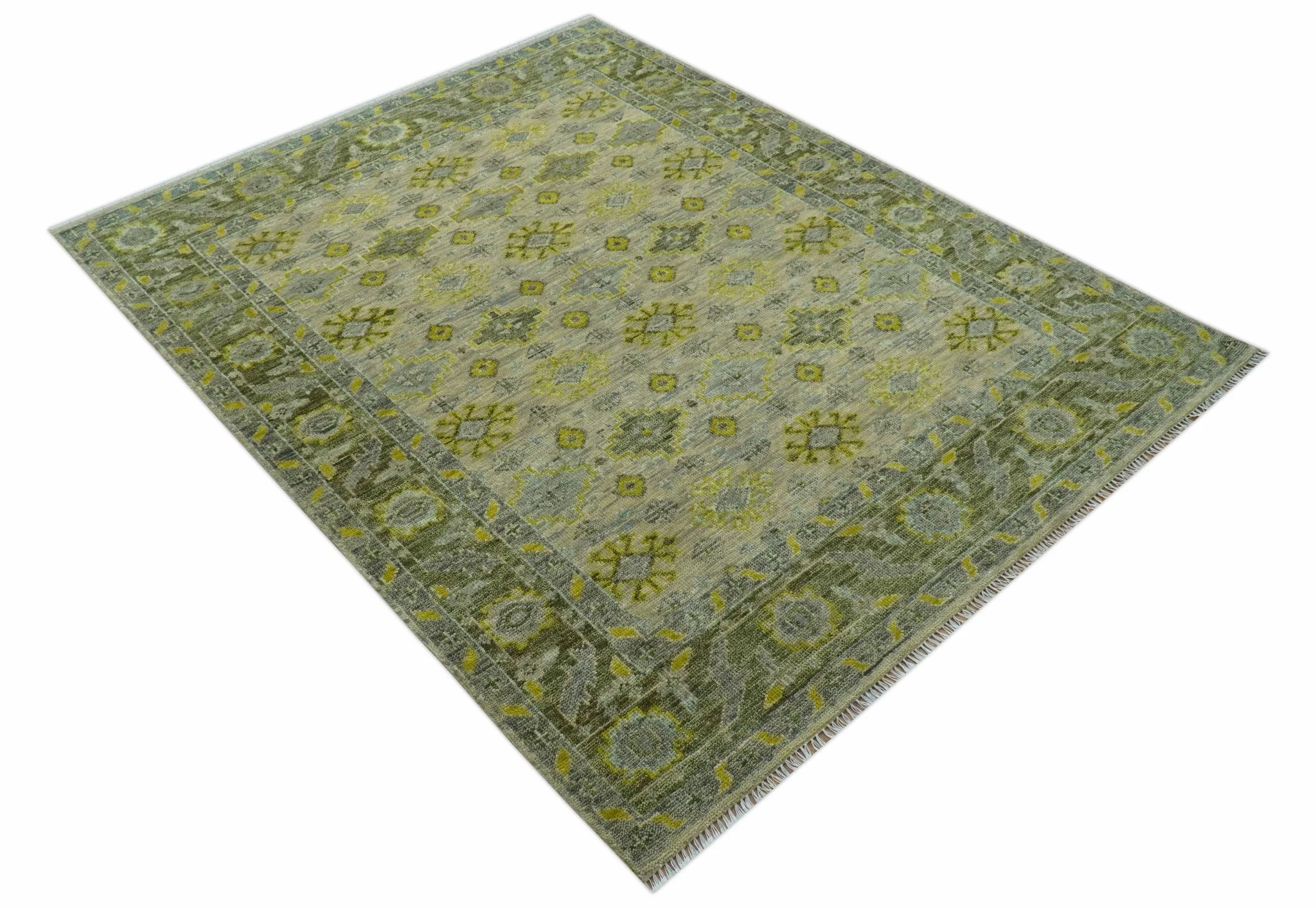 Custom Made Beige And Gray Traditional Hand Knotted wool area rug - Image 2