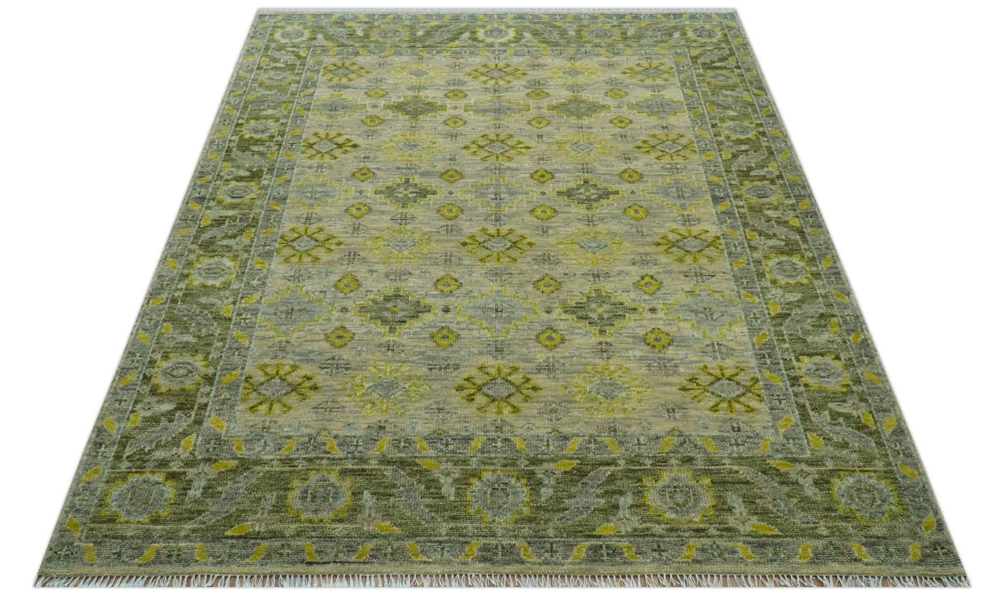 Custom Made Beige And Gray Traditional Hand Knotted wool area rug - Image 3
