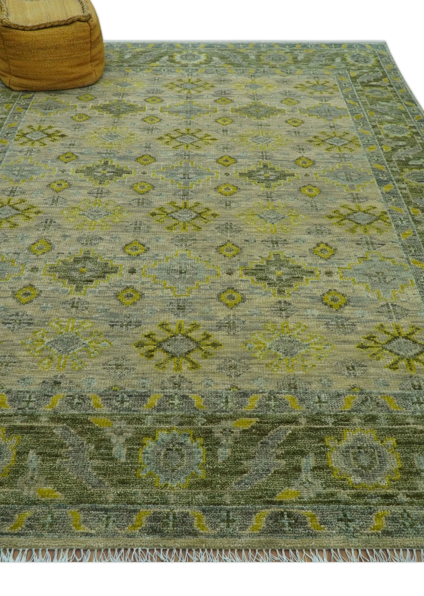 Custom Made Beige And Gray Traditional Hand Knotted wool area rug - Image 9