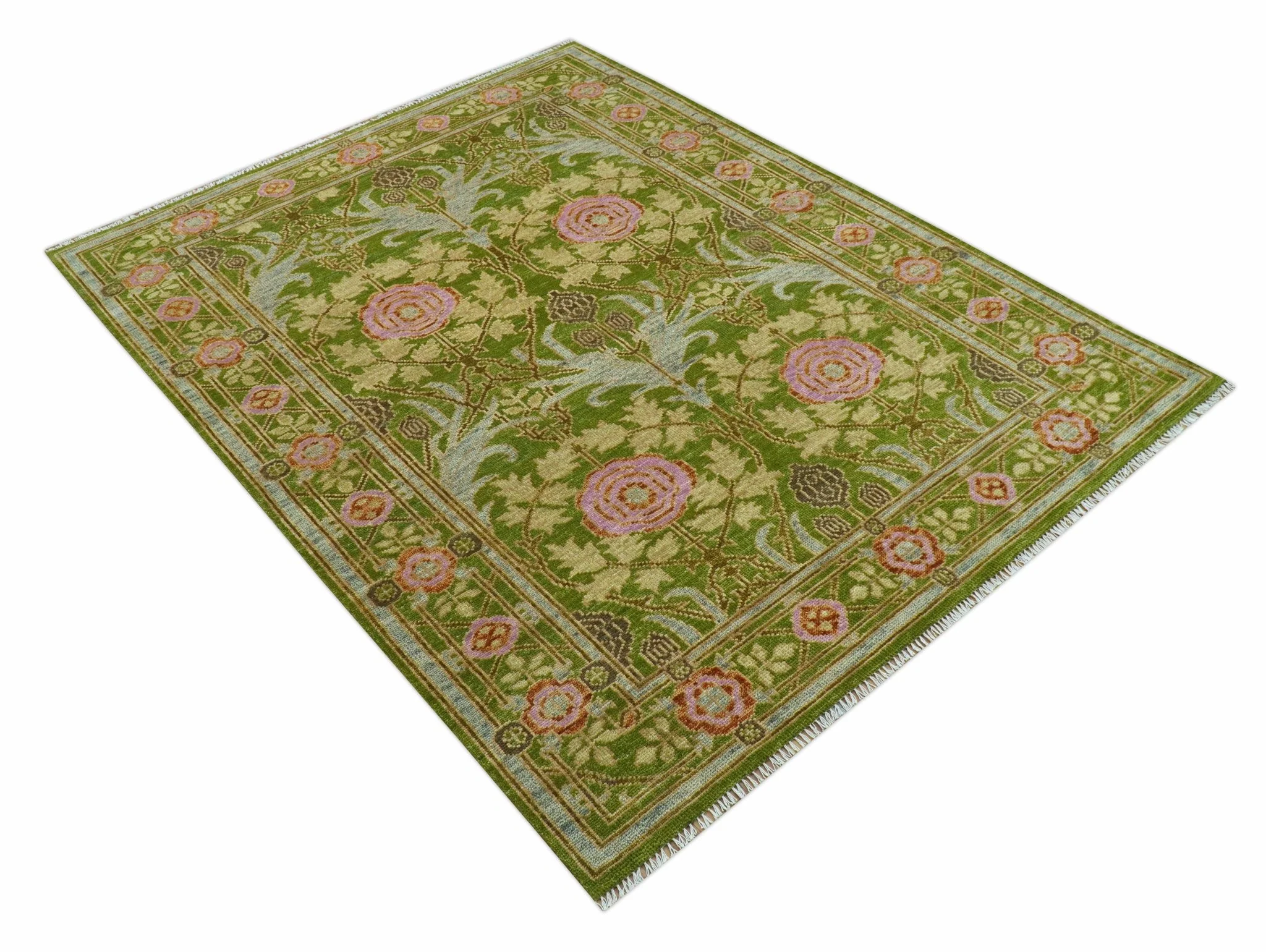Custom Made Green And Pink Traditional Donegal Design Hand Knotted wool area rug - Image 10