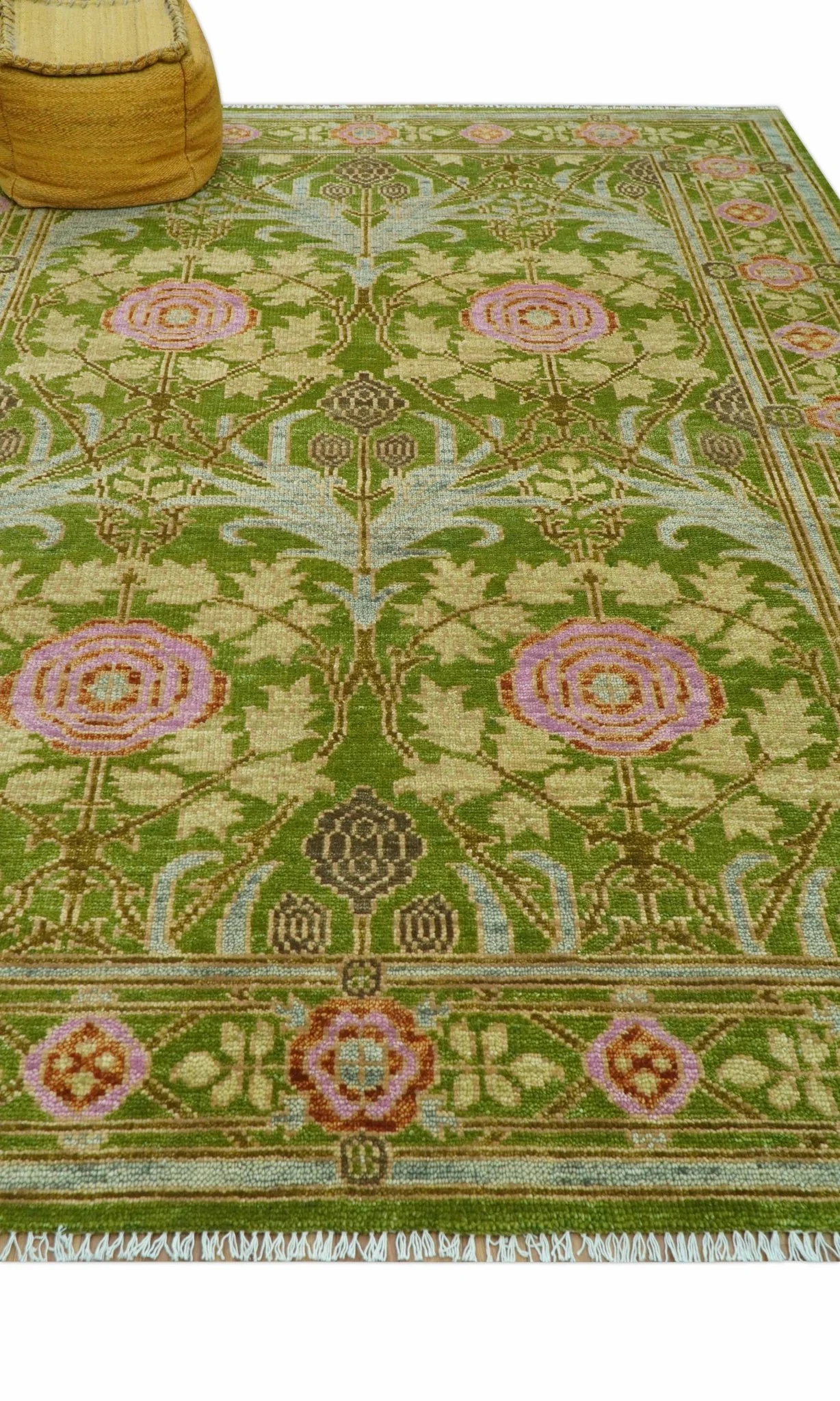 Custom Made Green And Pink Traditional Donegal Design Hand Knotted wool area rug - Image 3