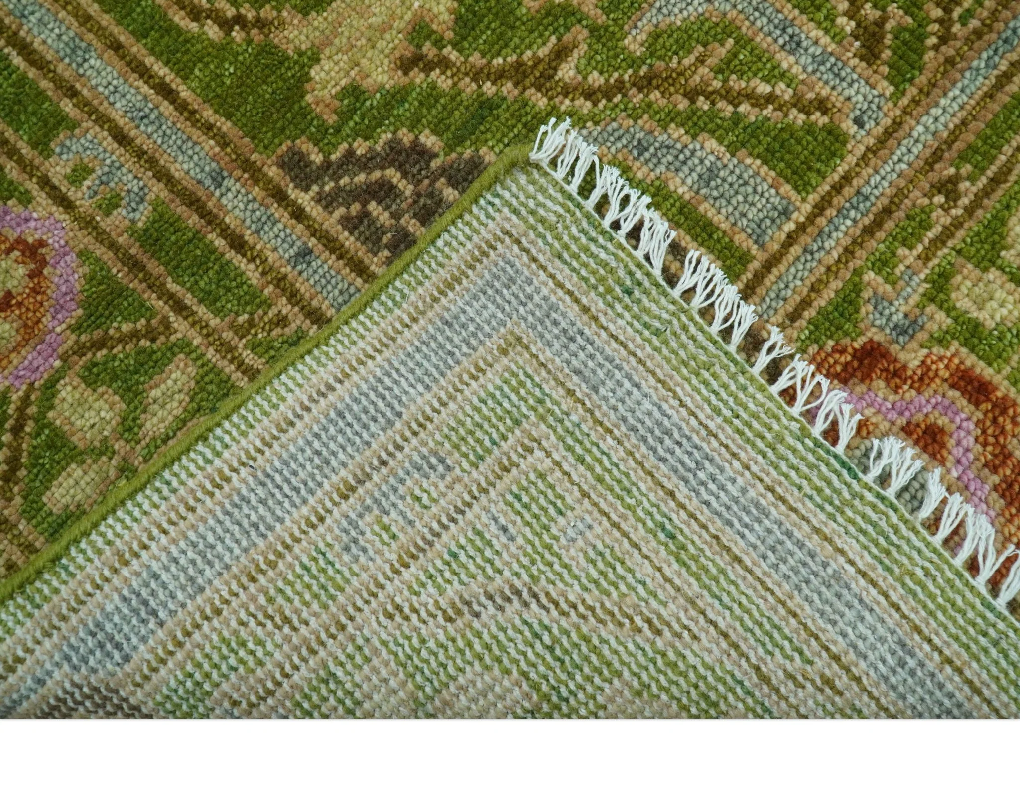 Custom Made Green And Pink Traditional Donegal Design Hand Knotted wool area rug - Image 4