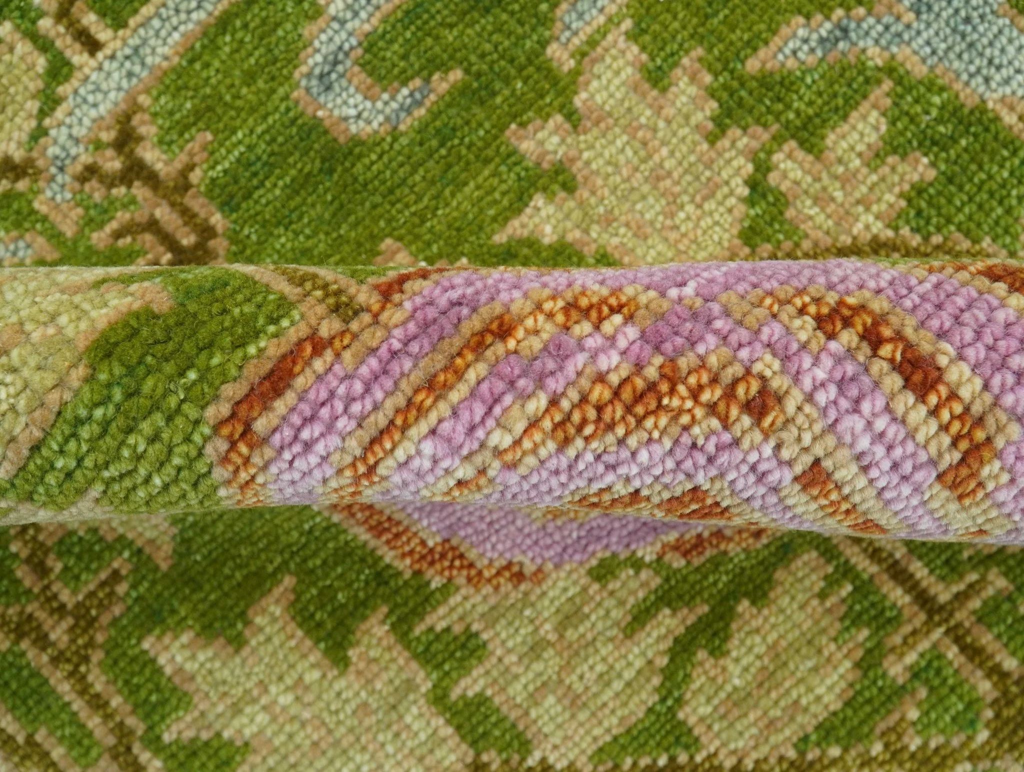 Custom Made Green And Pink Traditional Donegal Design Hand Knotted wool area rug - Image 8