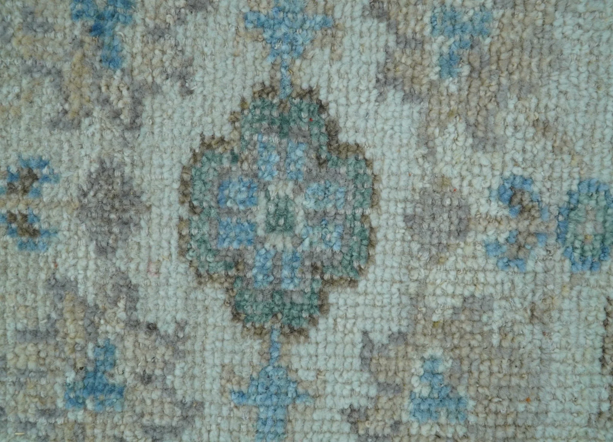 Custom Made Hand Knotted Ivory and Blue Traditional Turkish Afghan Wool Rug - Image 5