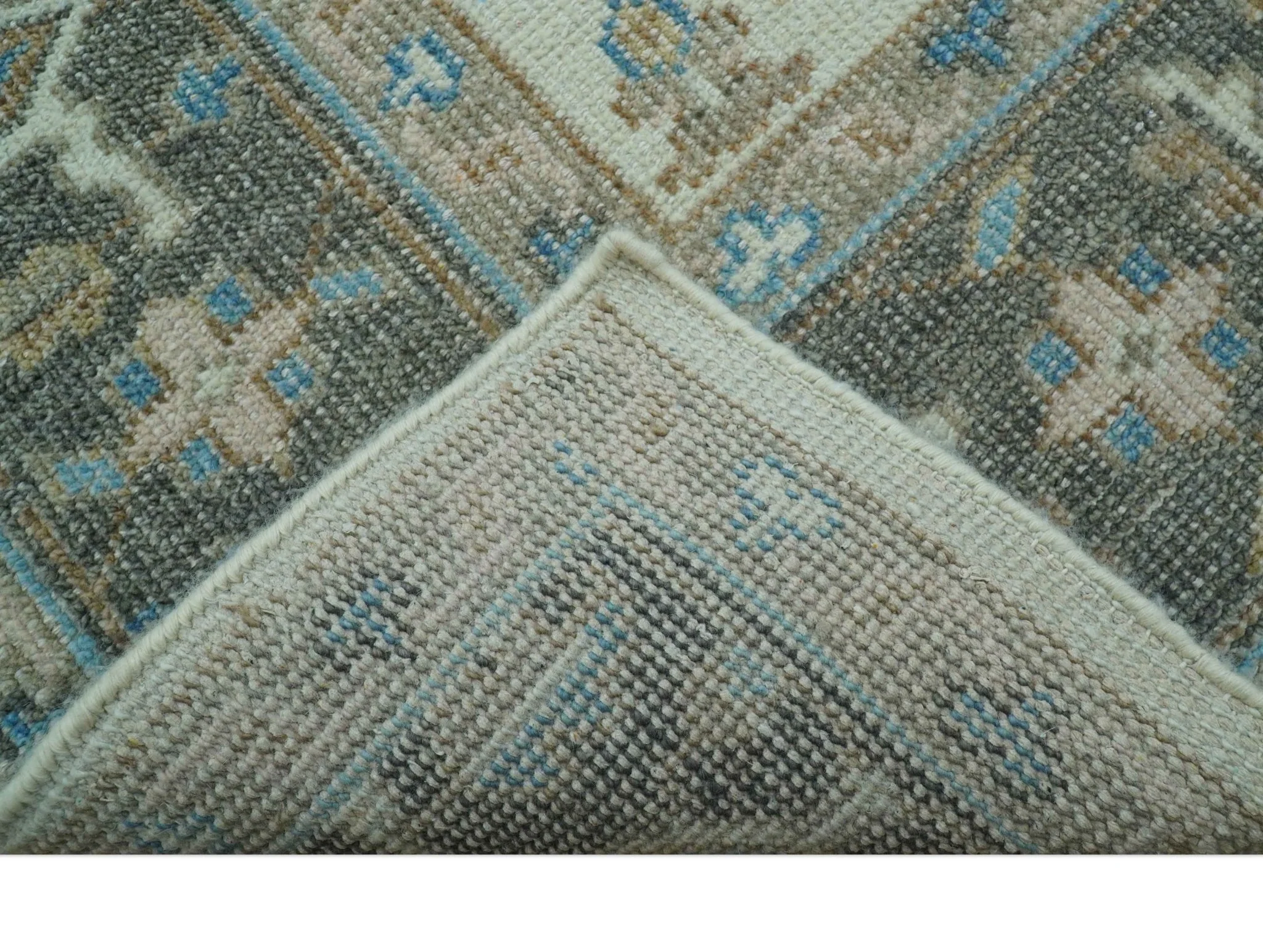 Custom Made Hand Knotted Beige and Blue Traditional Turkish Wool Area Rug - Image 11