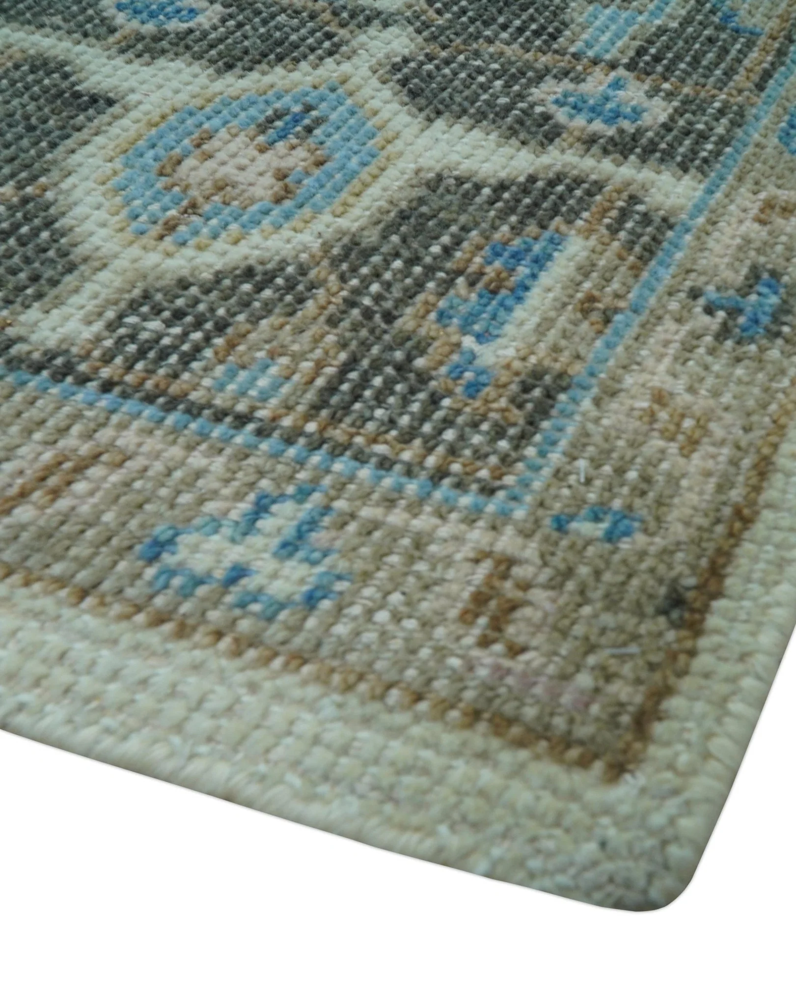 Custom Made Hand Knotted Beige and Blue Traditional Turkish Wool Area Rug - Image 7