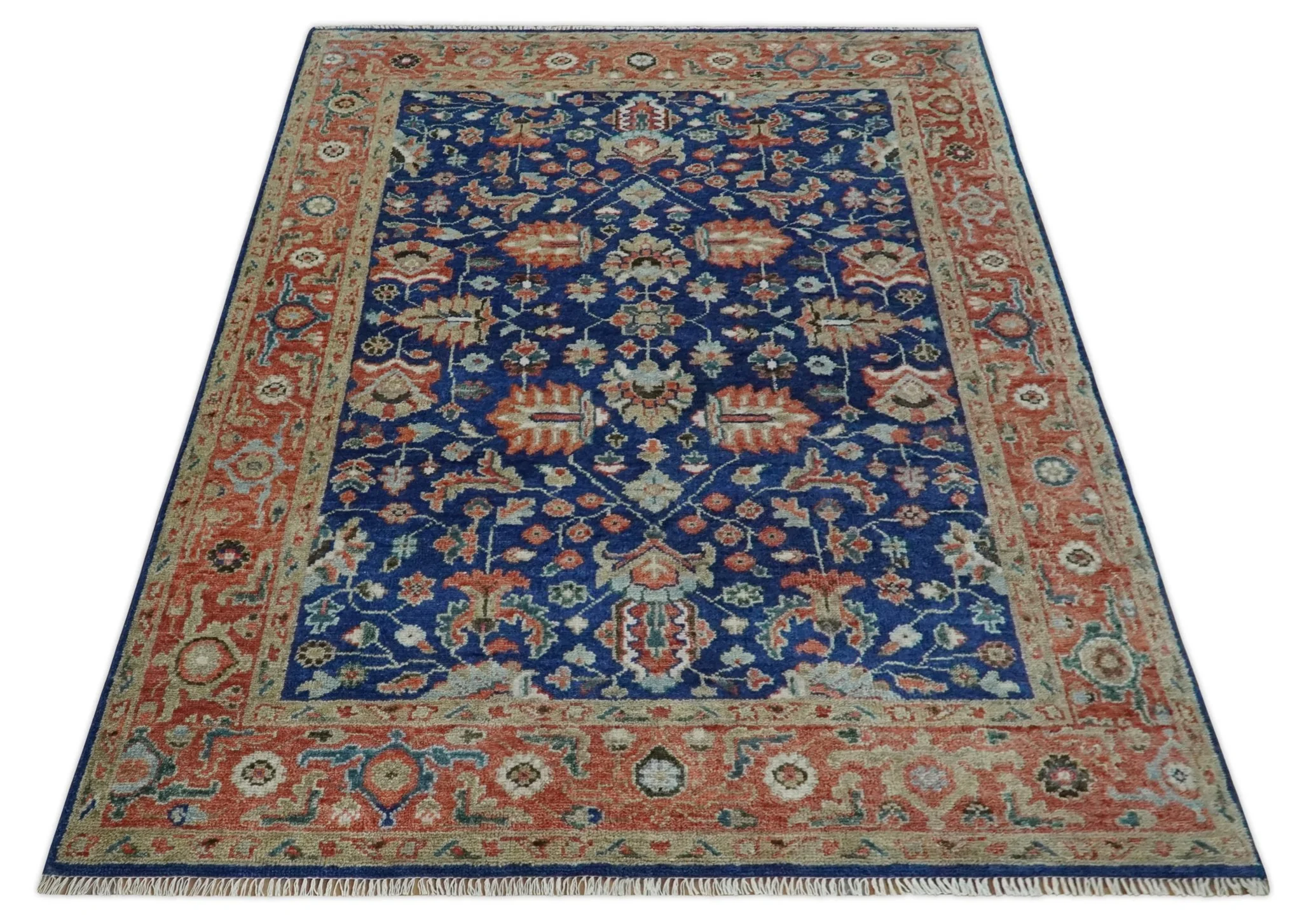 Blue and Rust Turkish Design Traditional Serapi Hand Knotted Wool Area Rug - Image 10
