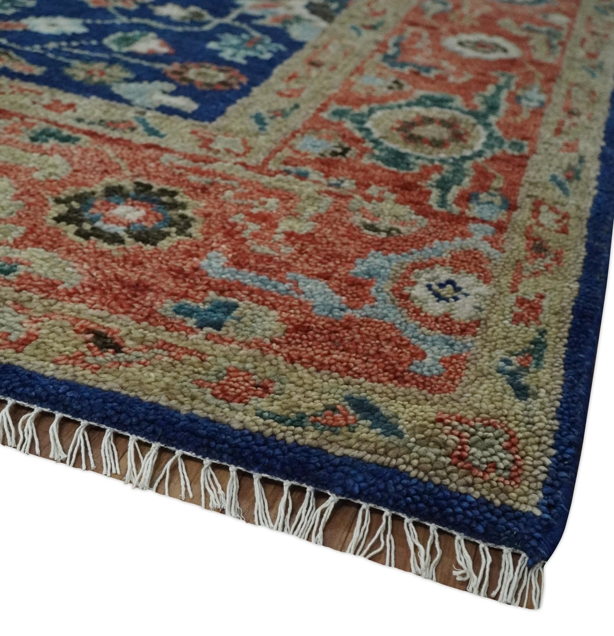Blue and Rust Turkish Design Traditional Serapi Hand Knotted Wool Area Rug - Image 5