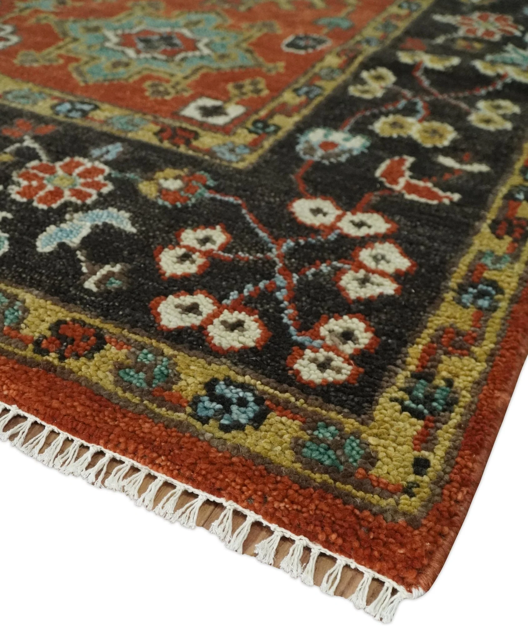 Custom Made Hand Knotted Rust and Black Traditional Wool Rug - Image 10