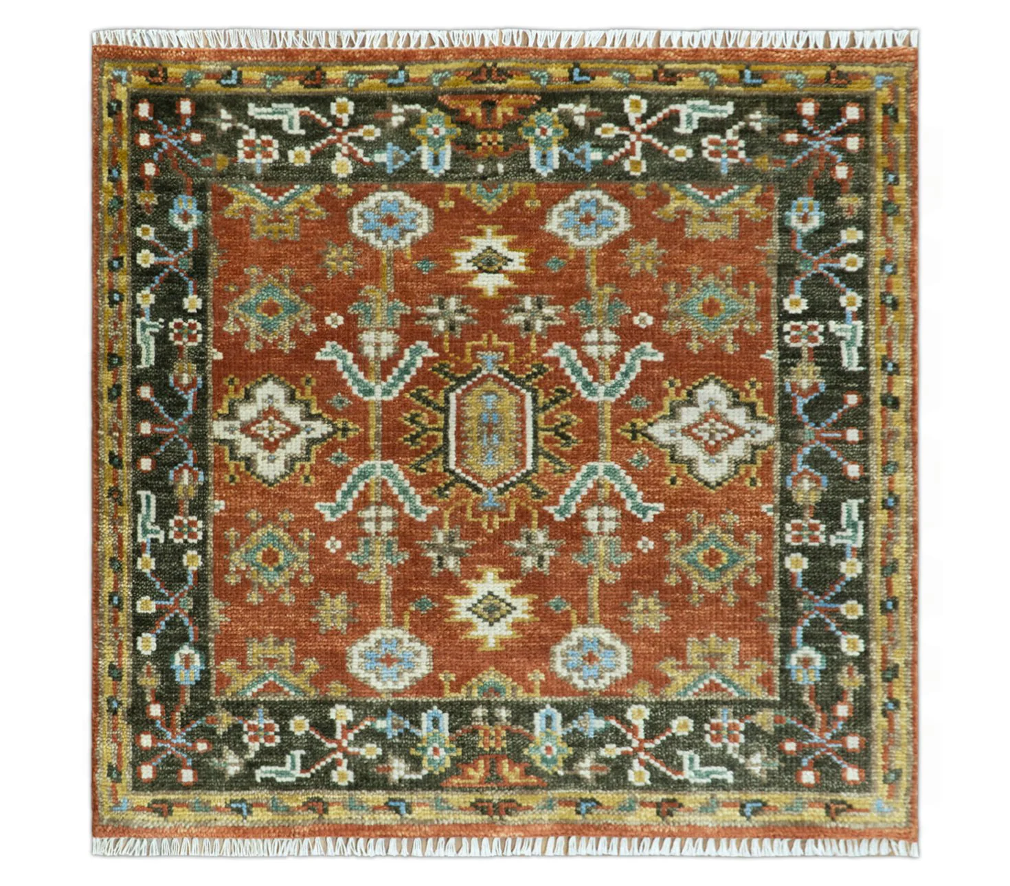 Custom Made Hand Knotted Rust and Black Traditional Wool Rug - Image 12