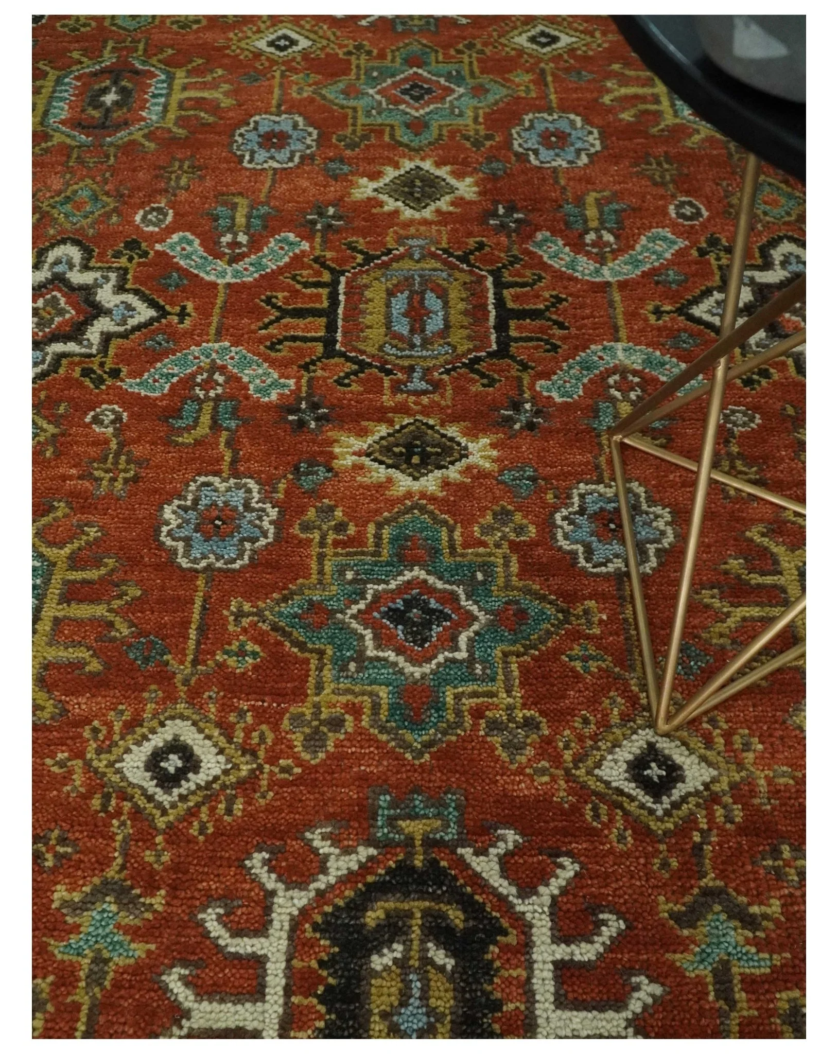 Custom Made Hand Knotted Rust and Black Traditional Wool Rug - Image 2