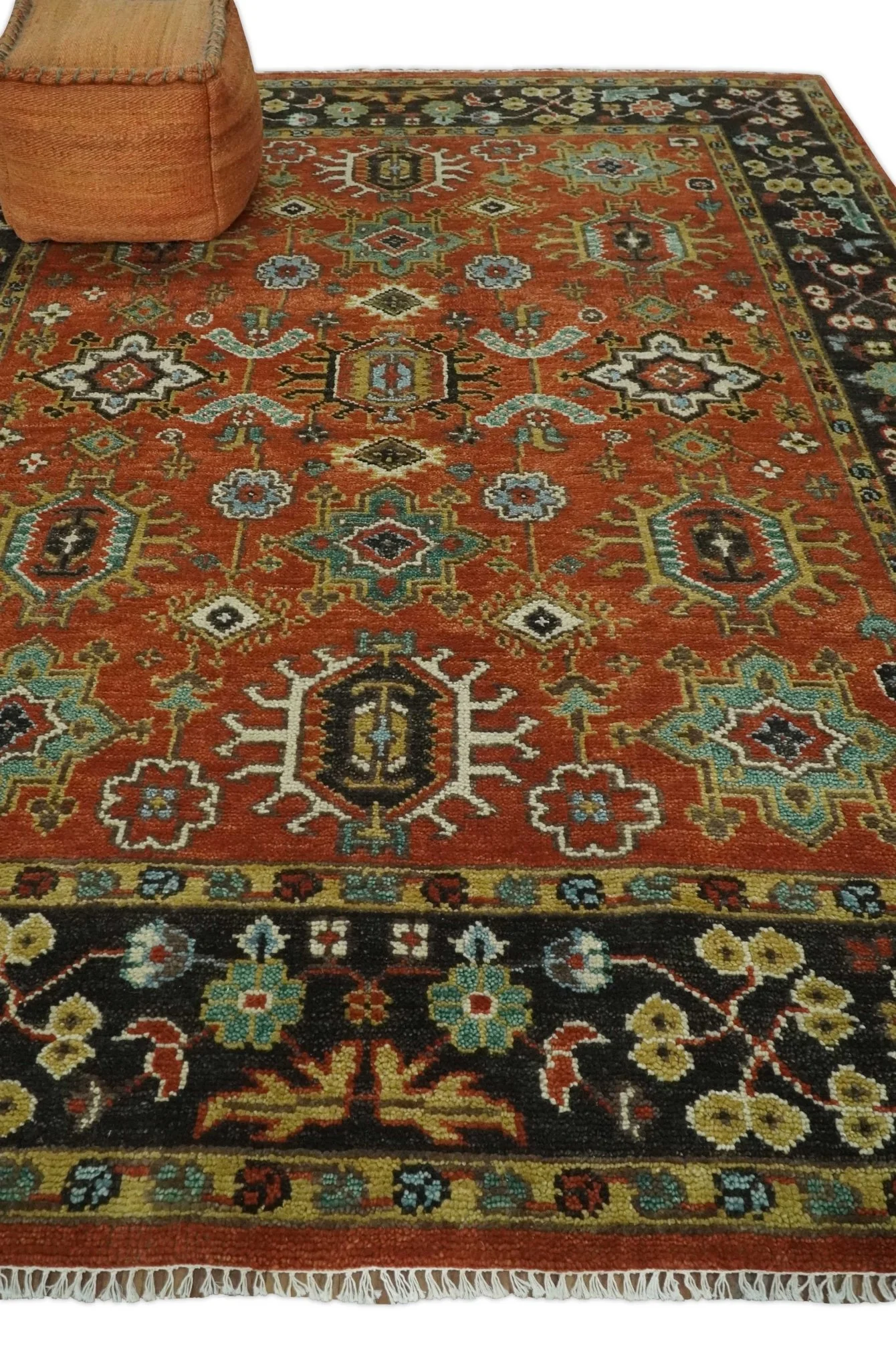 Custom Made Hand Knotted Rust and Black Traditional Wool Rug - Image 3