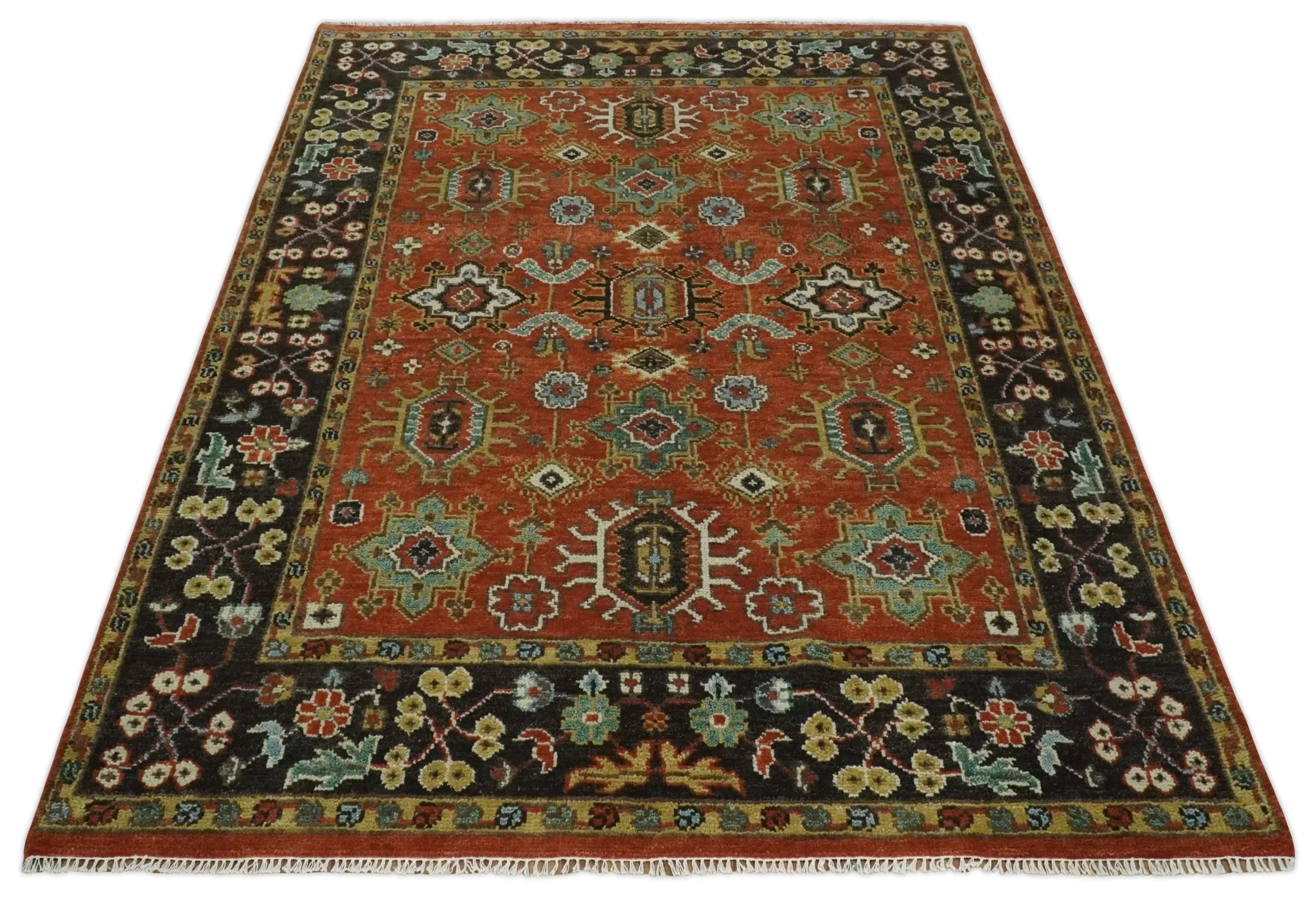 Custom Made Hand Knotted Rust and Black Traditional Wool Rug - Image 4