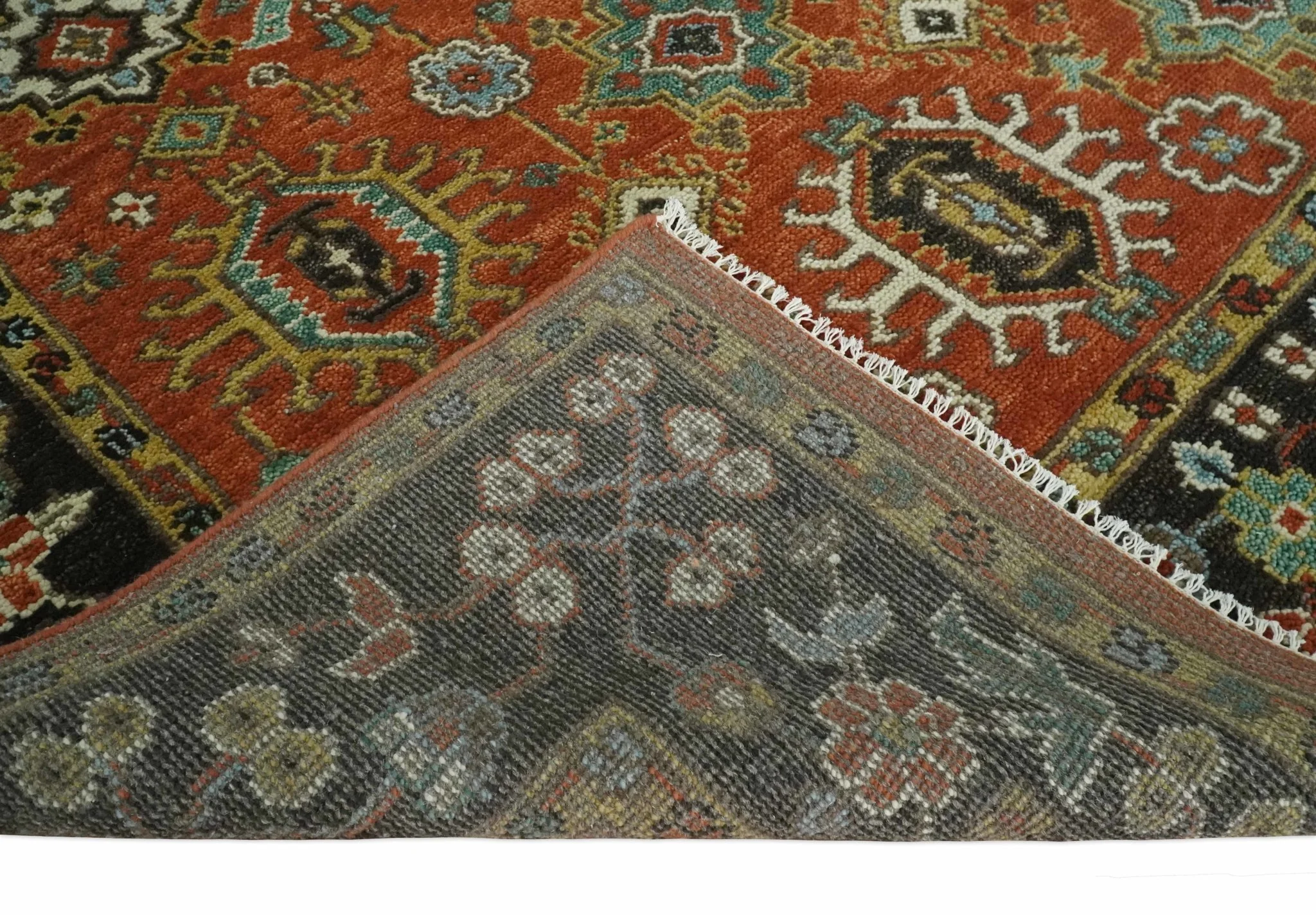 Custom Made Hand Knotted Rust and Black Traditional Wool Rug - Image 5