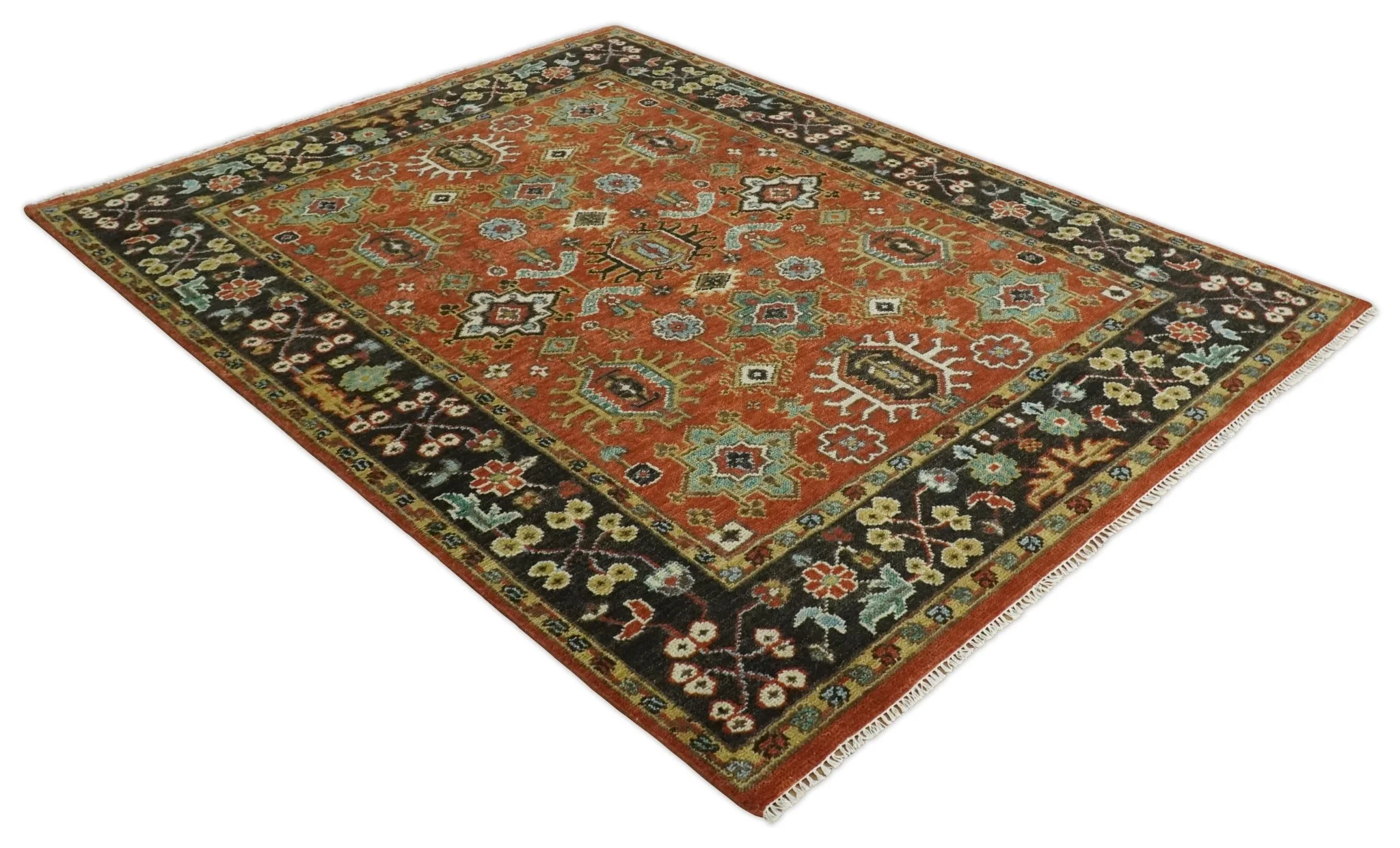 Custom Made Hand Knotted Rust and Black Traditional Wool Rug - Image 6