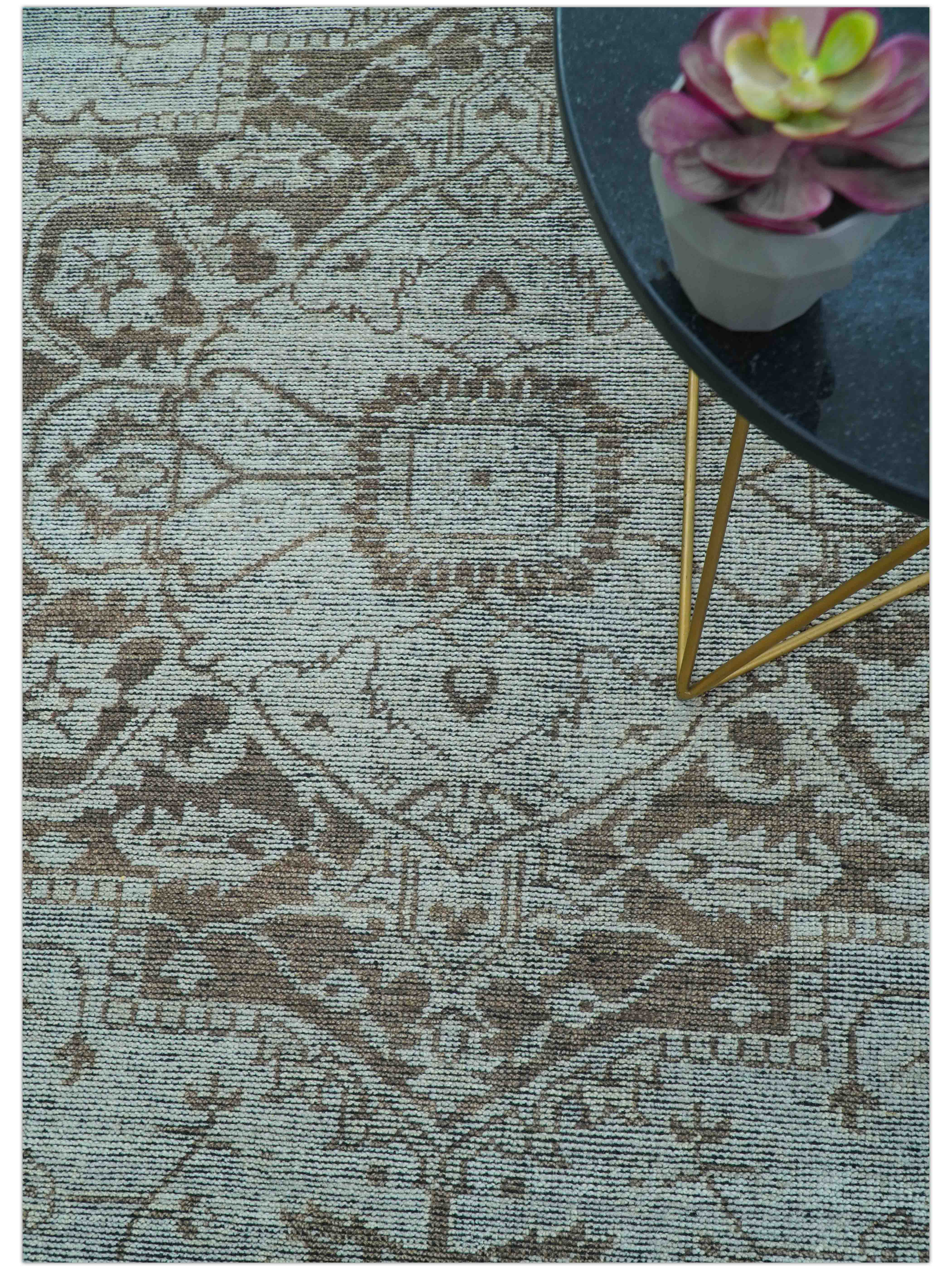 Jewel Custom Made Hand Knotted Traditional Design Brown Wool Area Rug - Image 3