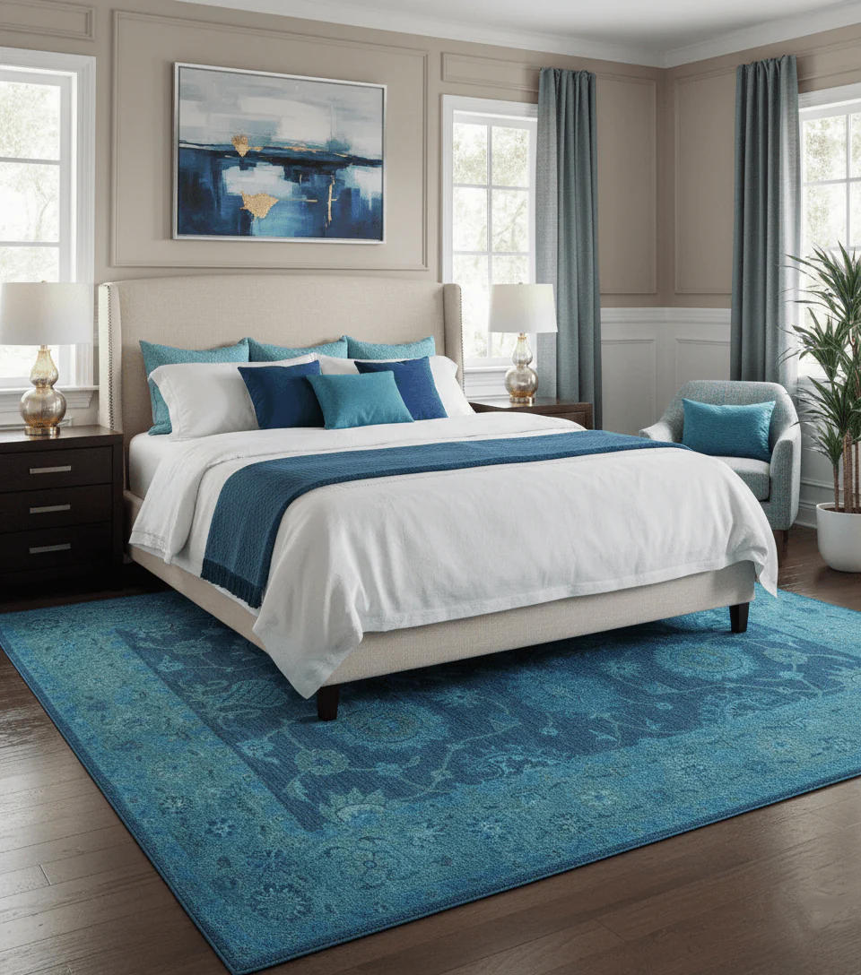 Sky Custom Made Blue Traditional Oushak Design Overdyed Wool Rug - Image 2