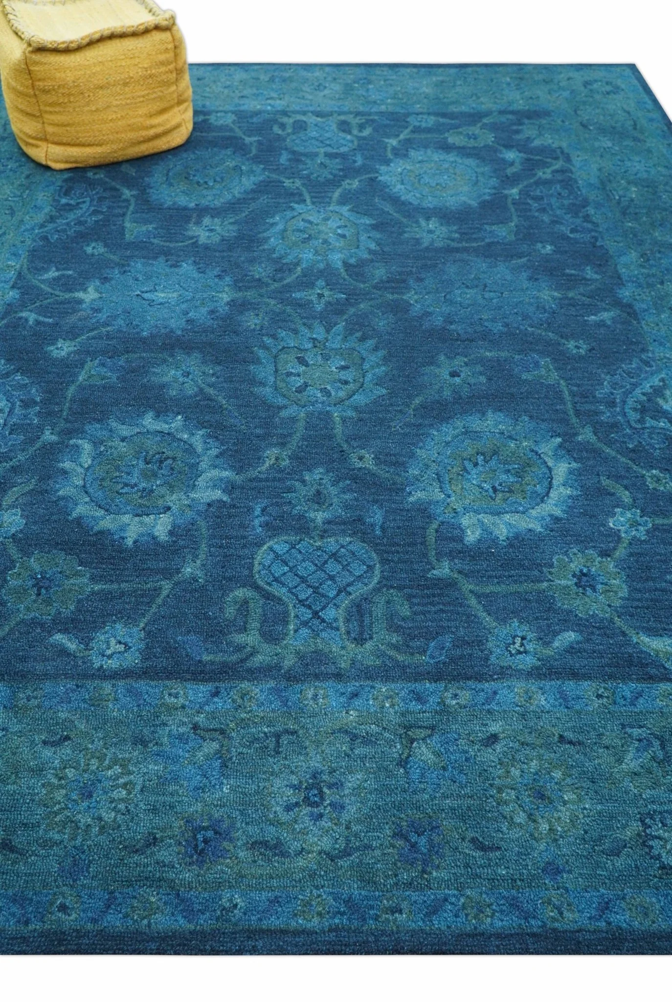 Sky Custom Made Blue Traditional Oushak Design Overdyed Wool Rug - Image 3