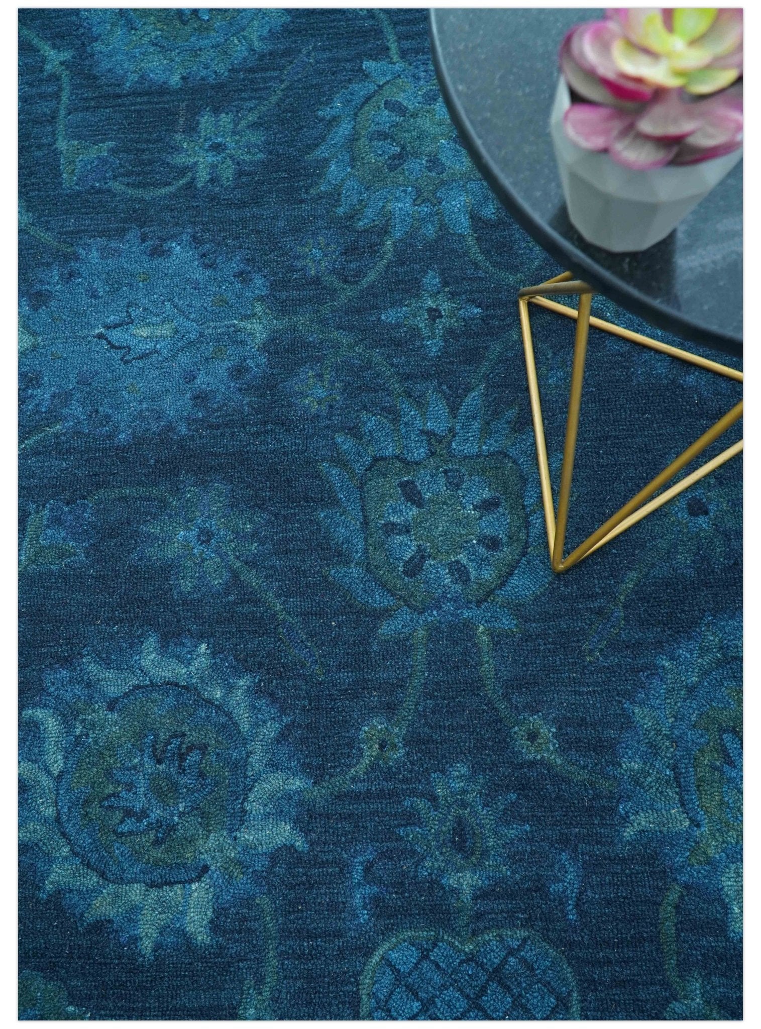 Sky Custom Made Blue Traditional Oushak Design Overdyed Wool Rug - Image 4